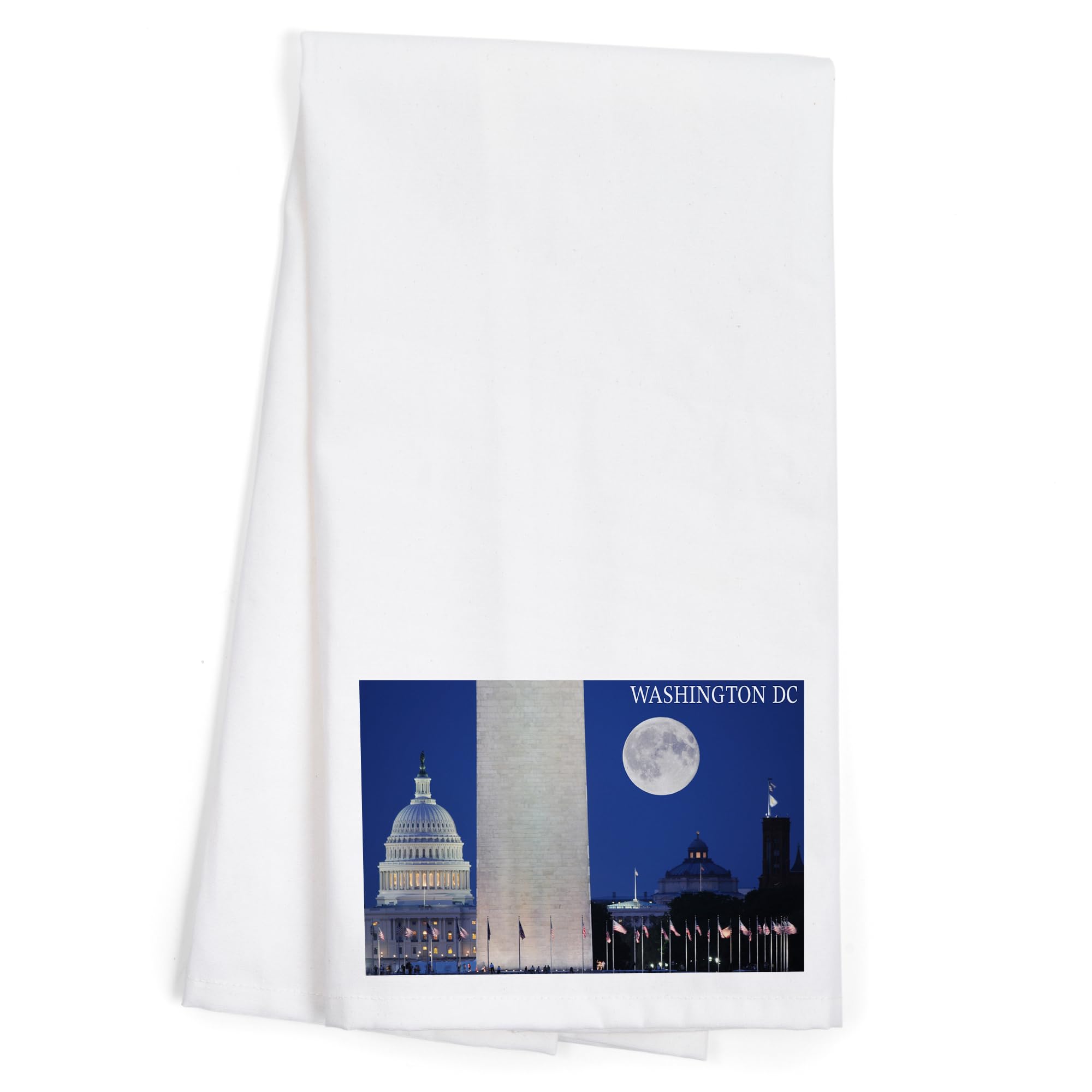 Lantern Press Skyline and Full Moon Washington DC Tea Towel - 100% Cotton Decorative Hand Towel for Kitchen & Home Decor | Perfect for Gift, Dish Drying, and Wall Art Display