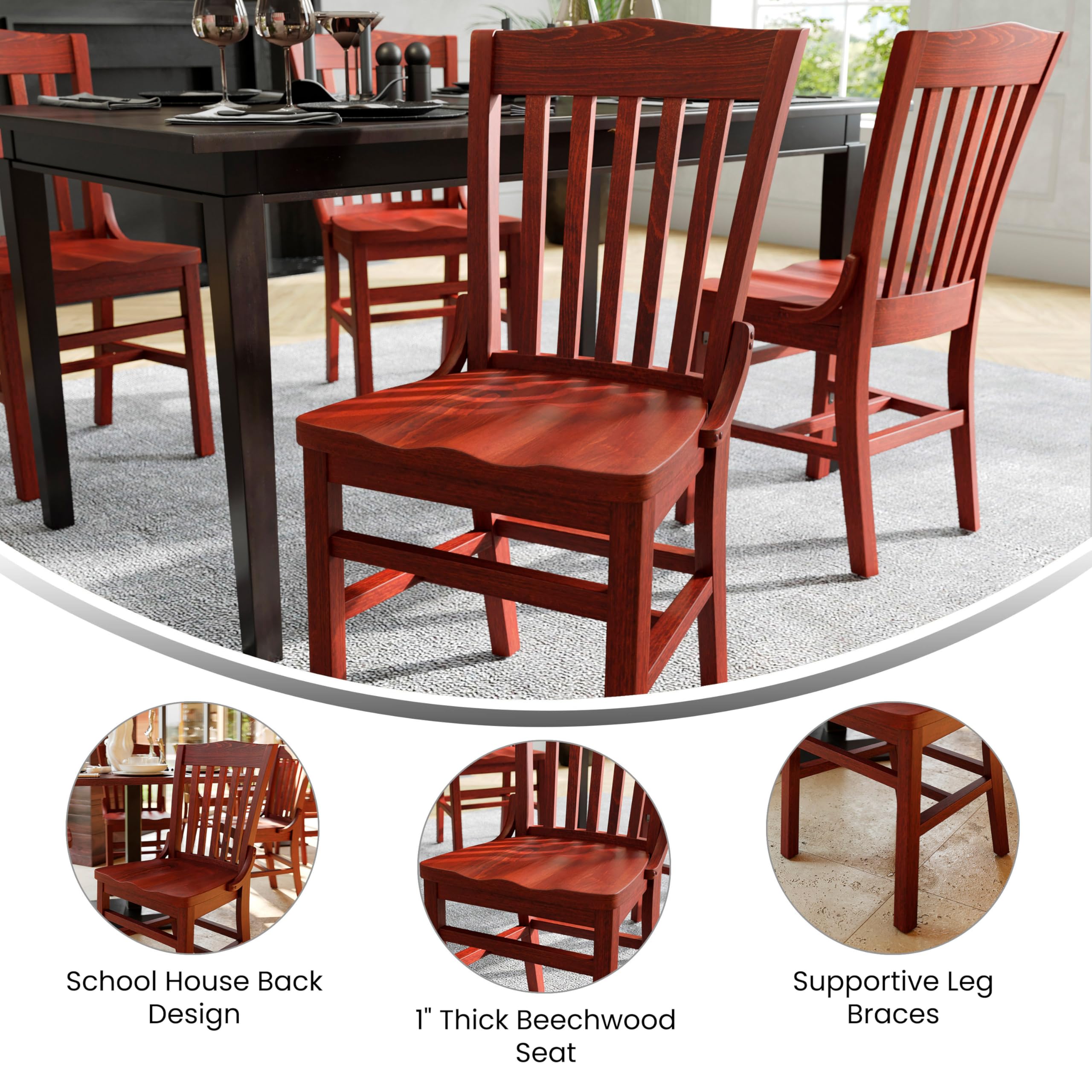 Premium Mahogany Wood School House Chair - Classic Wooden Dining Chair for Home, Office, and Classroom Use