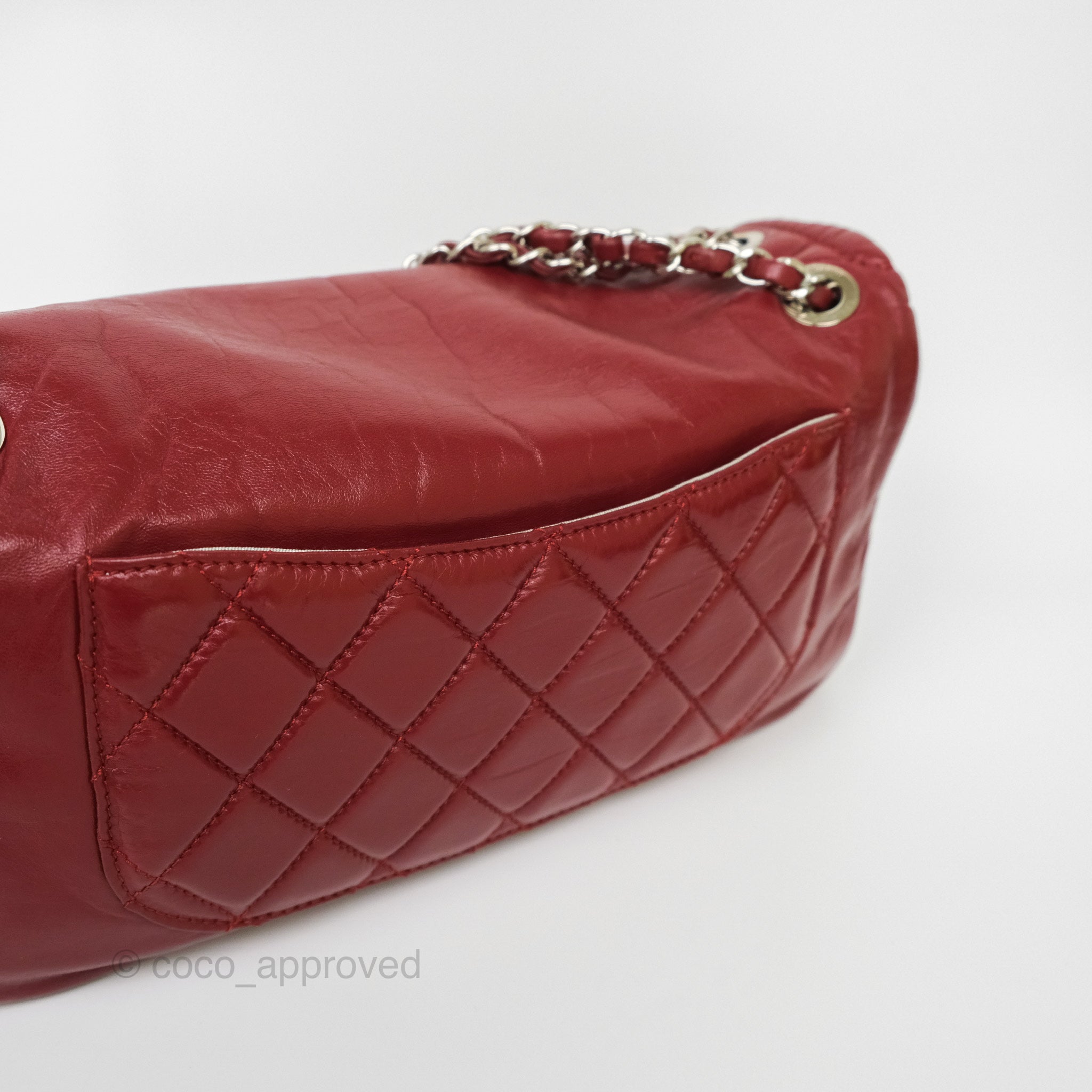 Chanel CC Flap Shoulder Bag in Dark Red Crumpled Leather with Silver Hardware - Luxury Crossbody Bag for Women, Perfect for Date Night & Evening Events