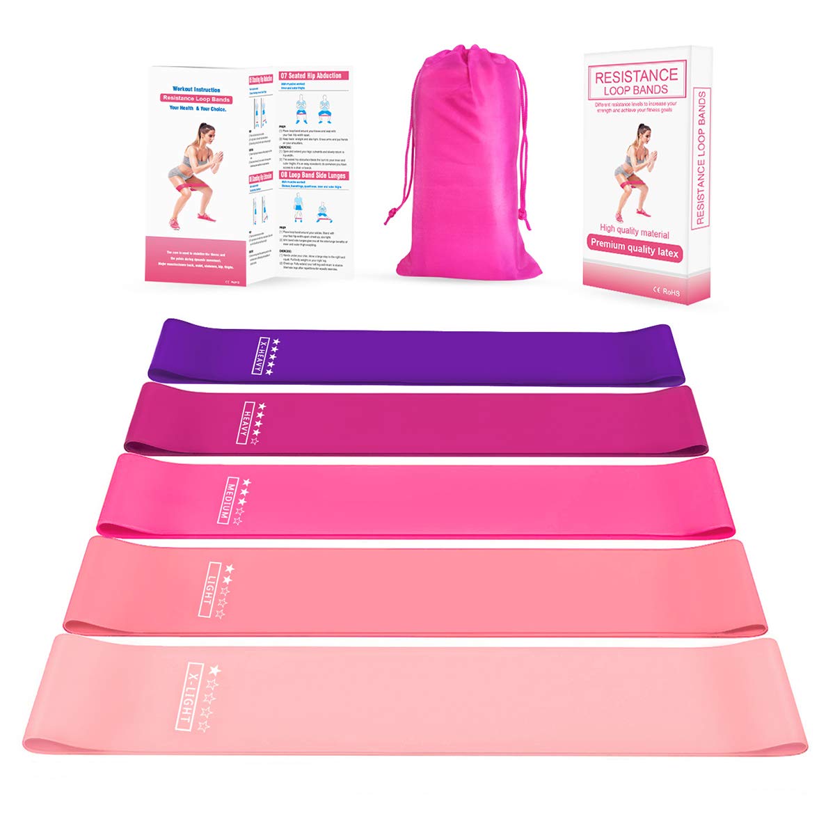 OhhGo Resistance Loop Bands - 5-Pack Home Fitness Exercise Bands for Yoga, Pilates, Strength Training & Physical Therapy - Natural Latex Stretch Bands for Women & Men - Perfect for Home Gym, Workouts & Rehabilitation
