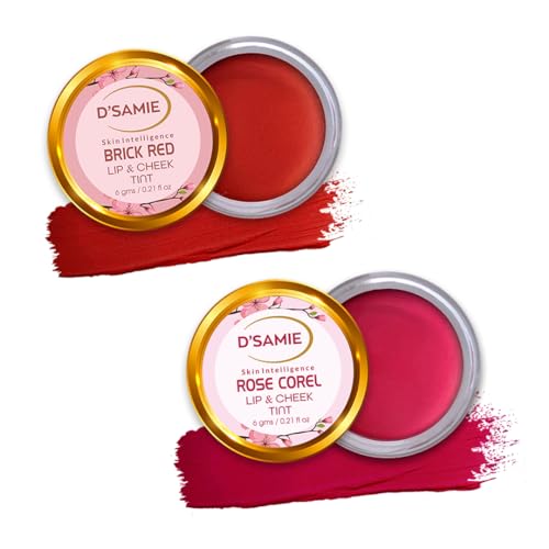 D'Samie Lip & Cheek Tint - Natural Seaberry, Moringa & Vanilla Infused Makeup | 2-Pack (Brick Red & Rose Coral) | Long-Lasting Blush & Lip Stain for Everyday Wear & Special Occasions