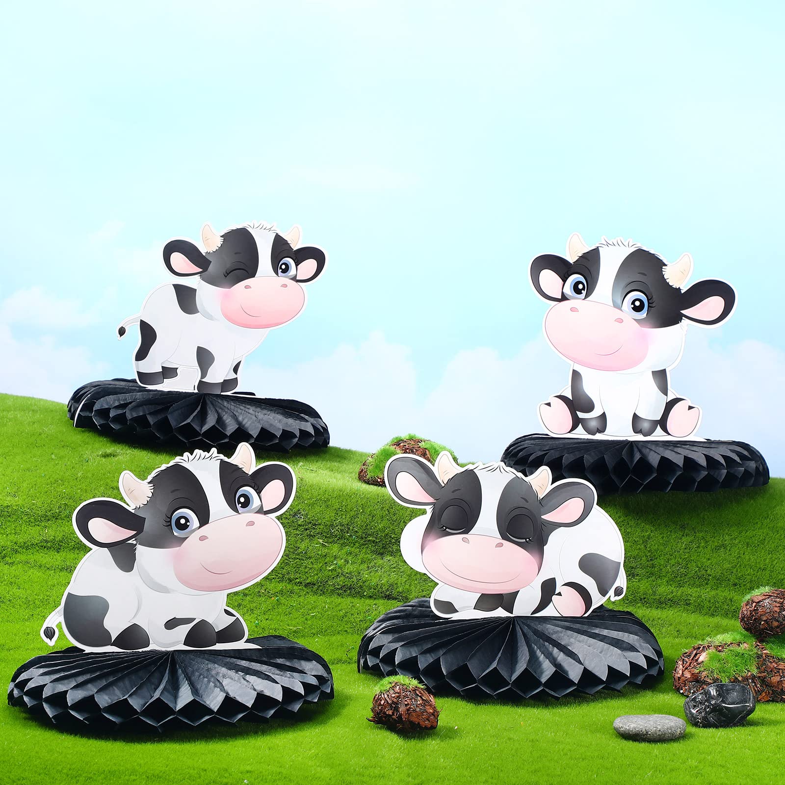 Outus 8-Piece 3D Cow Honeycomb Centerpieces for Farm Animal & Western Theme Parties - Perfect for Birthday Decorations, Table Centerpieces, and Barnyard Party Supplies
