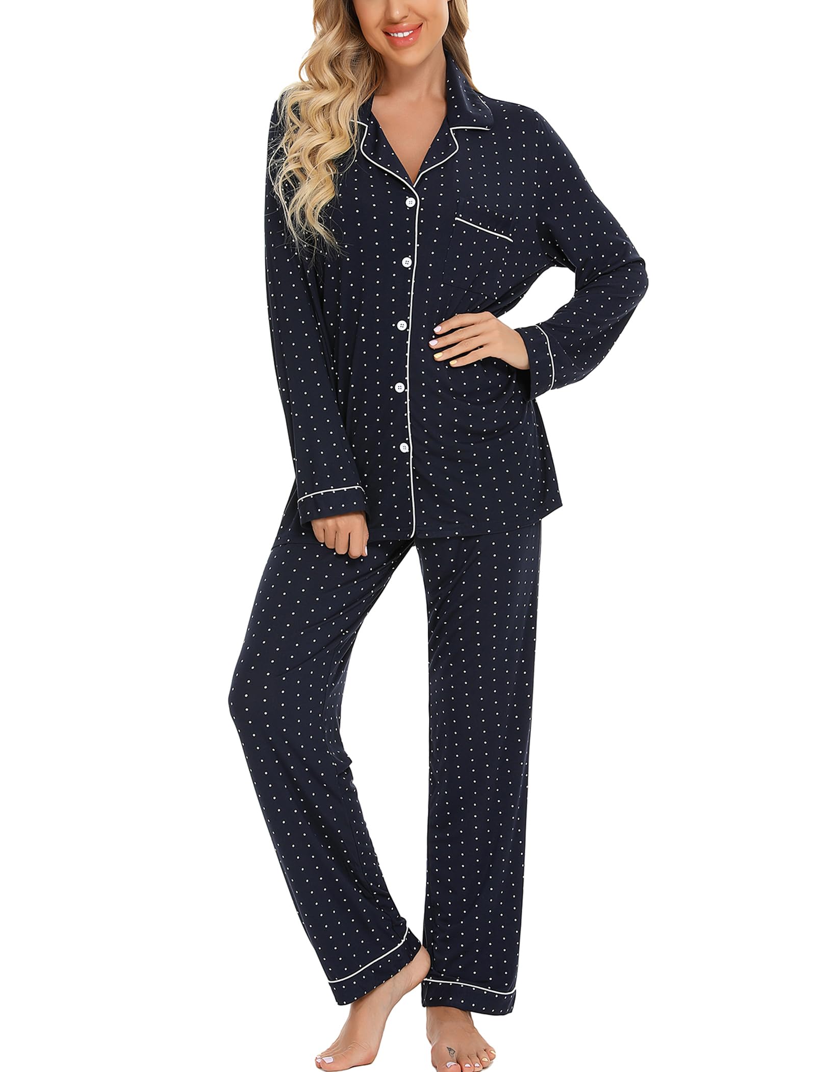 **Leikar Women's Button-Up Pajama Set - Soft Long Sleeve Shirt & Lounge Pants - Cozy Sleepwear & Loungewear for Relaxing at Home**