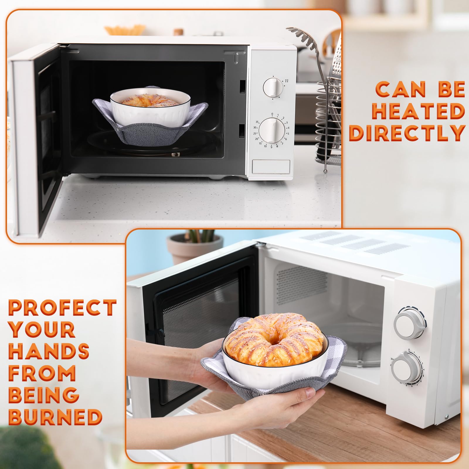 Microwave Safe Hot Bowl Holder - 5 Pack Heat Proof Plate Cozies for Keeping Hands Safe & Food Warm - Ideal for Dining, Picnics & Meal Prep (Grey)