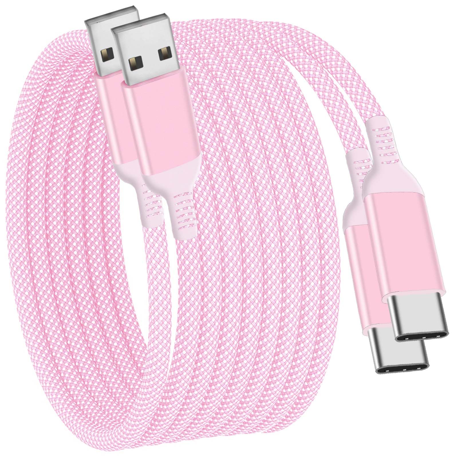 15FT USB C Cable 2-Pack - Extra Long Braided USB-A to USB-C Fast Charging Cord - Compatible with iPhone 15, Samsung Galaxy S23/S22/S21, PS5, Nintendo Switch & More - Perfect for Gaming, Travel & Home Charging (Pink)