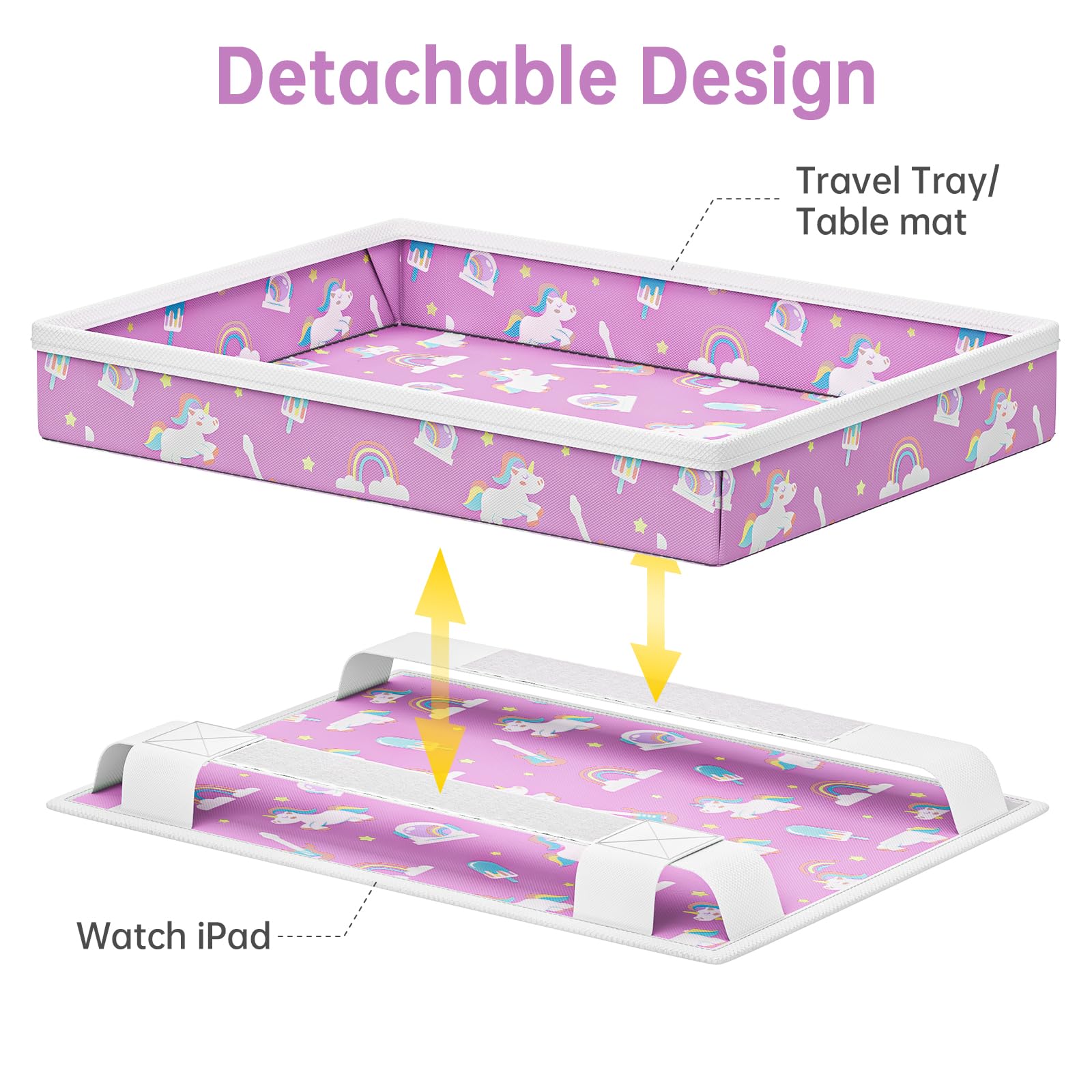 Foldable Travel Tray for Kids - Airplane Car Seat Organizer with Tablet Holder & Storage Pockets | Space-Saving Multifunctional Design Converts to Table Cover | Perfect for Road Trips, Flights & Home Use (Pink)