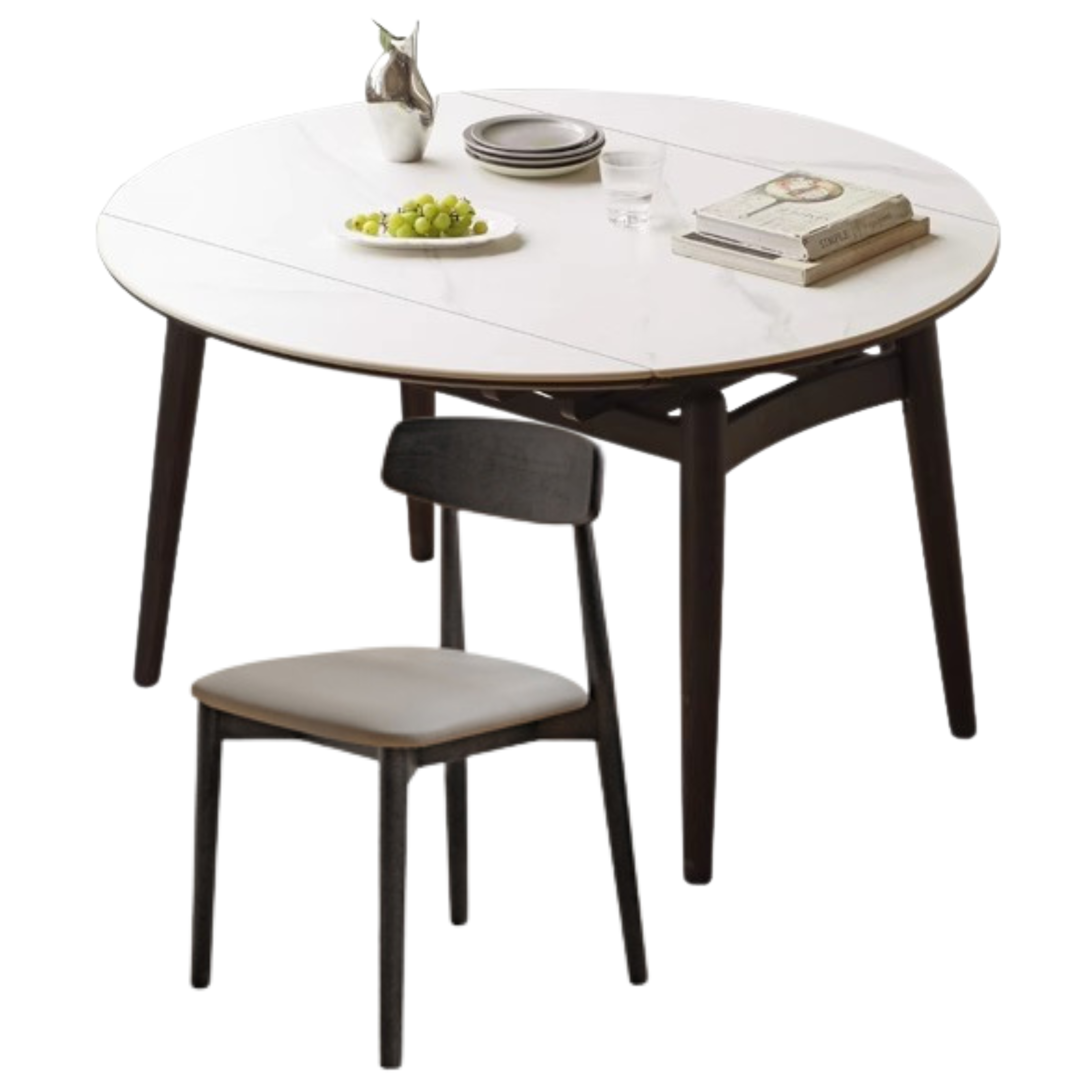 51.1x(31.5-51.1)x29.9 inch / 130x(80-130)x76 cm / Smoked color / Rock board retractable round one table and six chairs soft chair pure gray