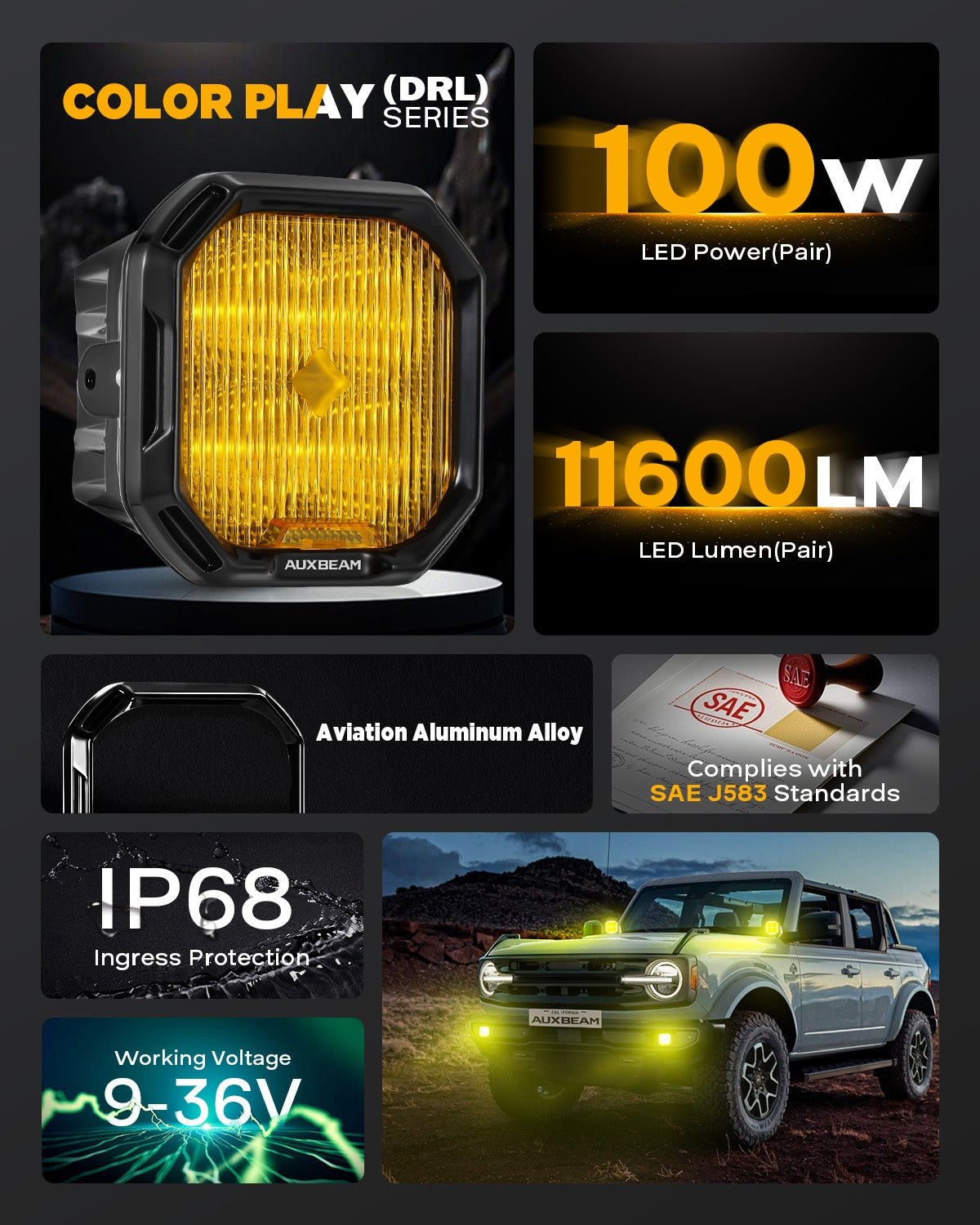 3 Inch LED Fog Light Kit - Color Play Series for Lexus, Toyota, Subaru Legacy | Durable Off-Road Lighting for Night Driving & Adventure