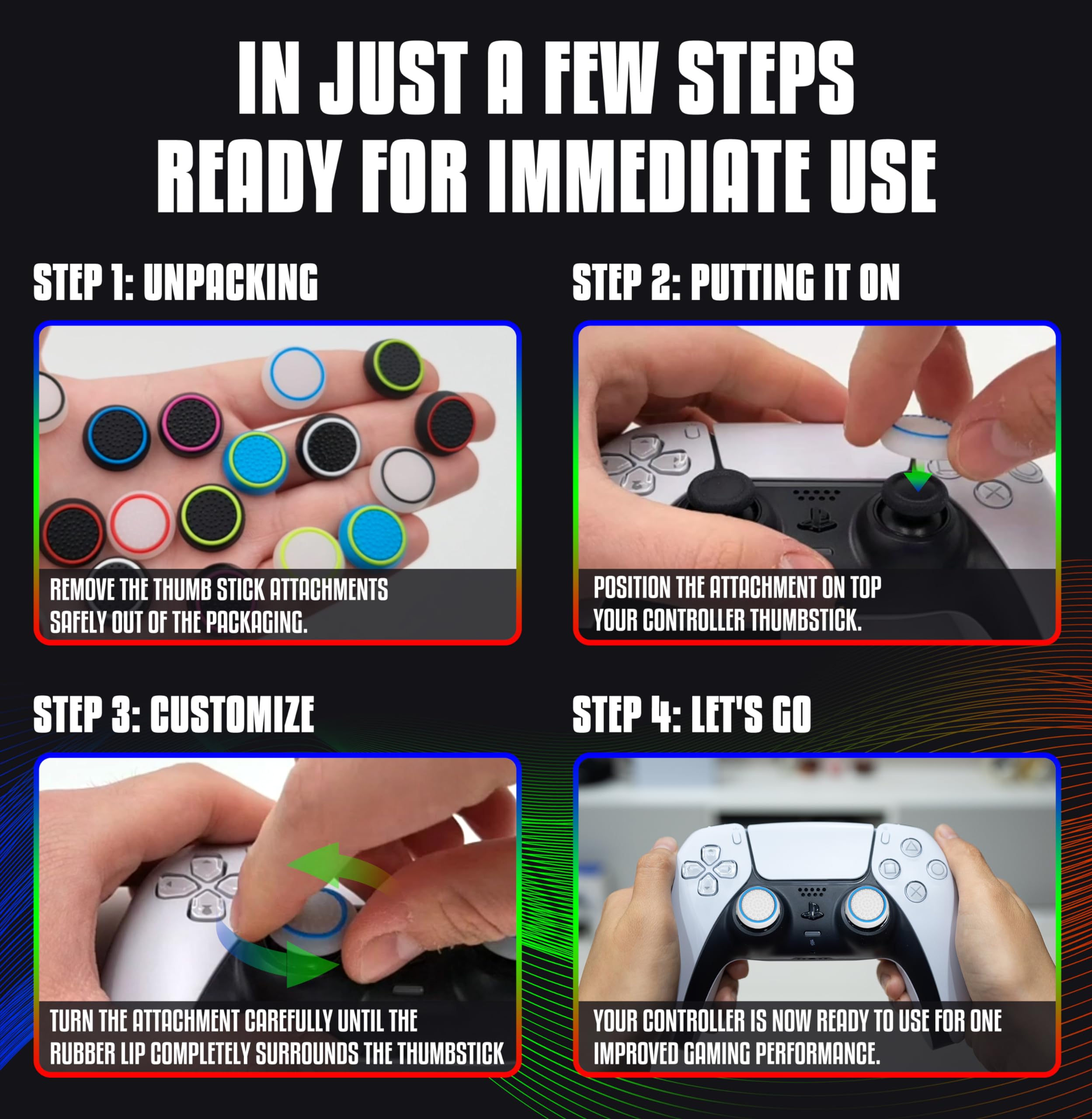 MatoSan® SpaceSan PS5 Controller Grip Caps - Aim Assist Grip for PS5, Xbox One, Series X/S, Switch Pro & PS4 - Joystick Protection & Thumbstick Attachments - Perfect for FPS Gaming & Long Play Sessions