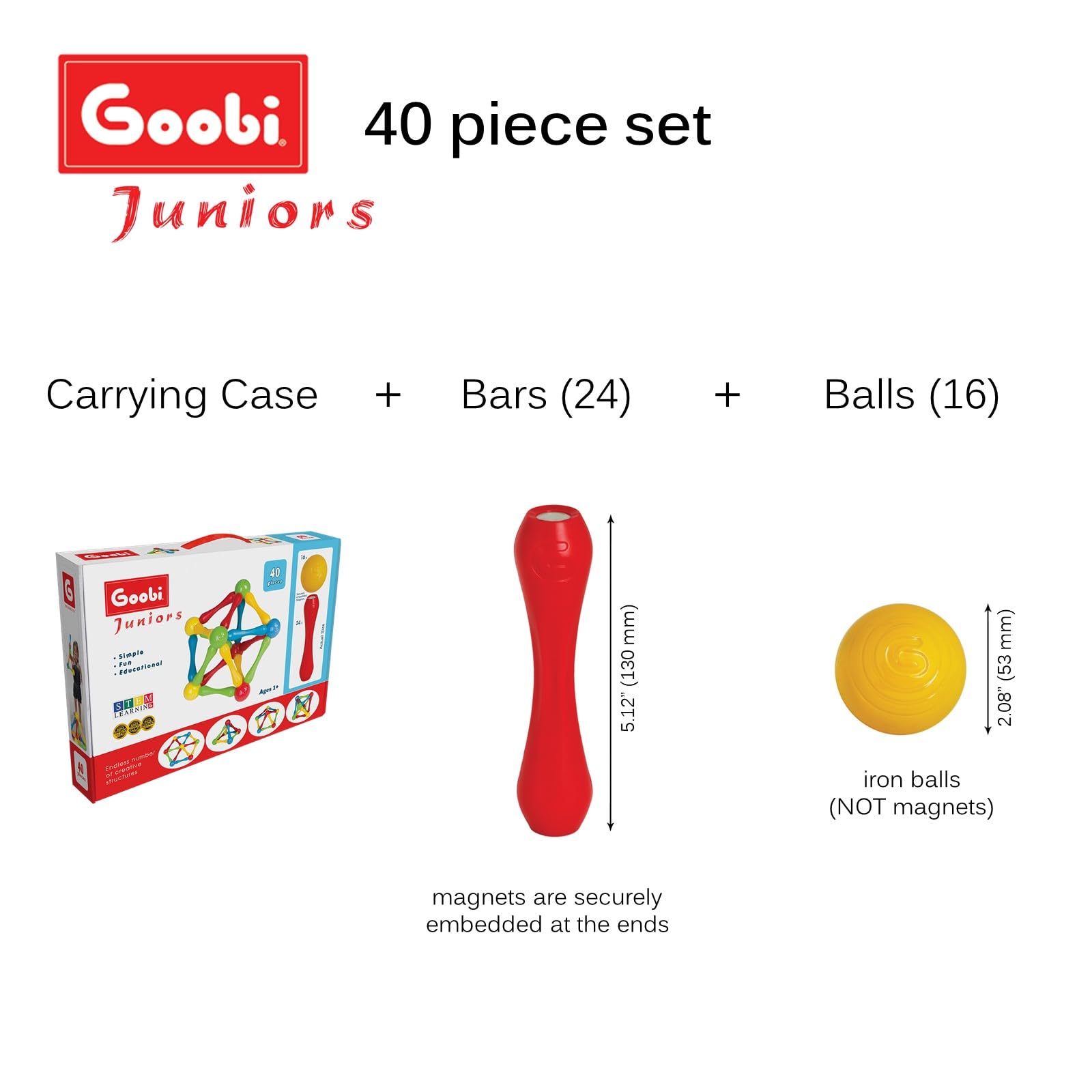 Goobi 40pc Magnetic Building Blocks - STEM Educational Toys for Toddlers 1-3 Years | Creative Play & Learning