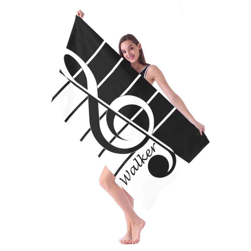 Custom Personalized Beach Towel with Name - Quick Dry Absorbent Microfiber Sand Proof Pool Towel 30x60 inches - Treble Clef Music Design for Kids, Girls, Boys & Adults - Perfect for Beach, Pool, Gym & Outdoor Activities