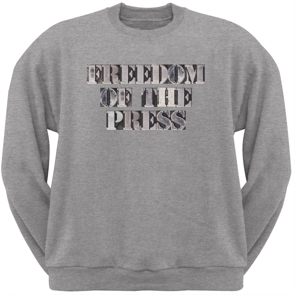 Old Glory Freedom of The Press Heather Grey Adult Crewneck Sweatshirt - Patriotic American Flag Design - Comfortable Cotton Pullover for Men & Women - Perfect for Casual Wear, Fourth of July & Political Events