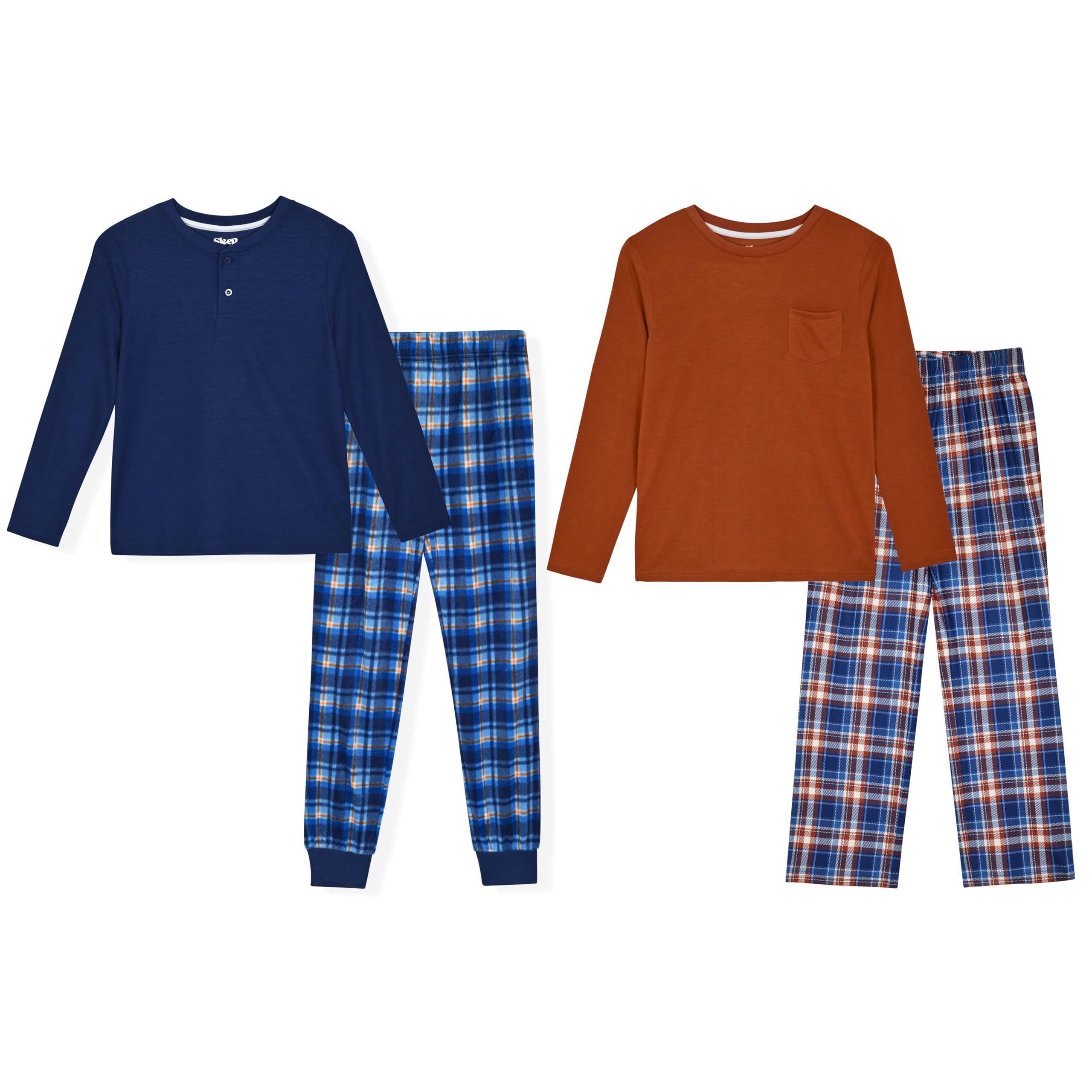 4 Piece Boys Pajama Sets - Soft Waffle Knit Henley Top & Plaid Sleep Pants for Kids | Cozy Winter Pajamas for Boys | Perfect for Bedtime, Sleepovers & Holiday Gifts