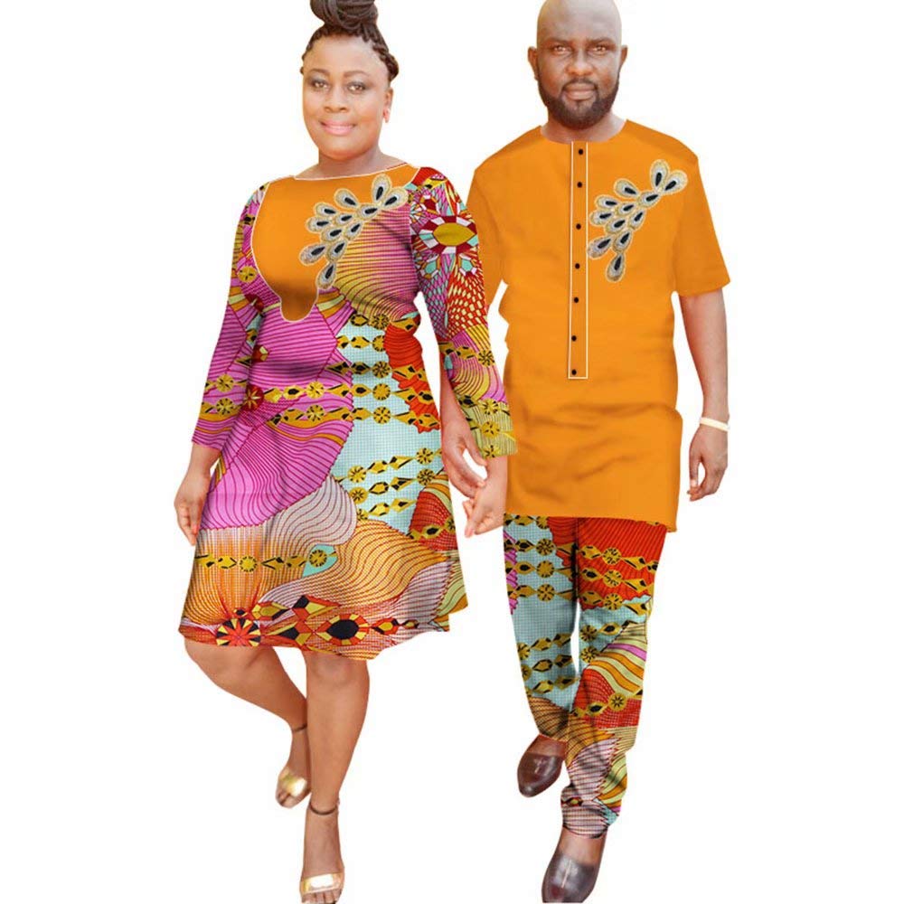 African Couples Matching Outfits - Long Sleeve Wax Print Shirt & Pants Set for Men and Women - Perfect for Valentine's Day, Anniversary, or Cultural Events
