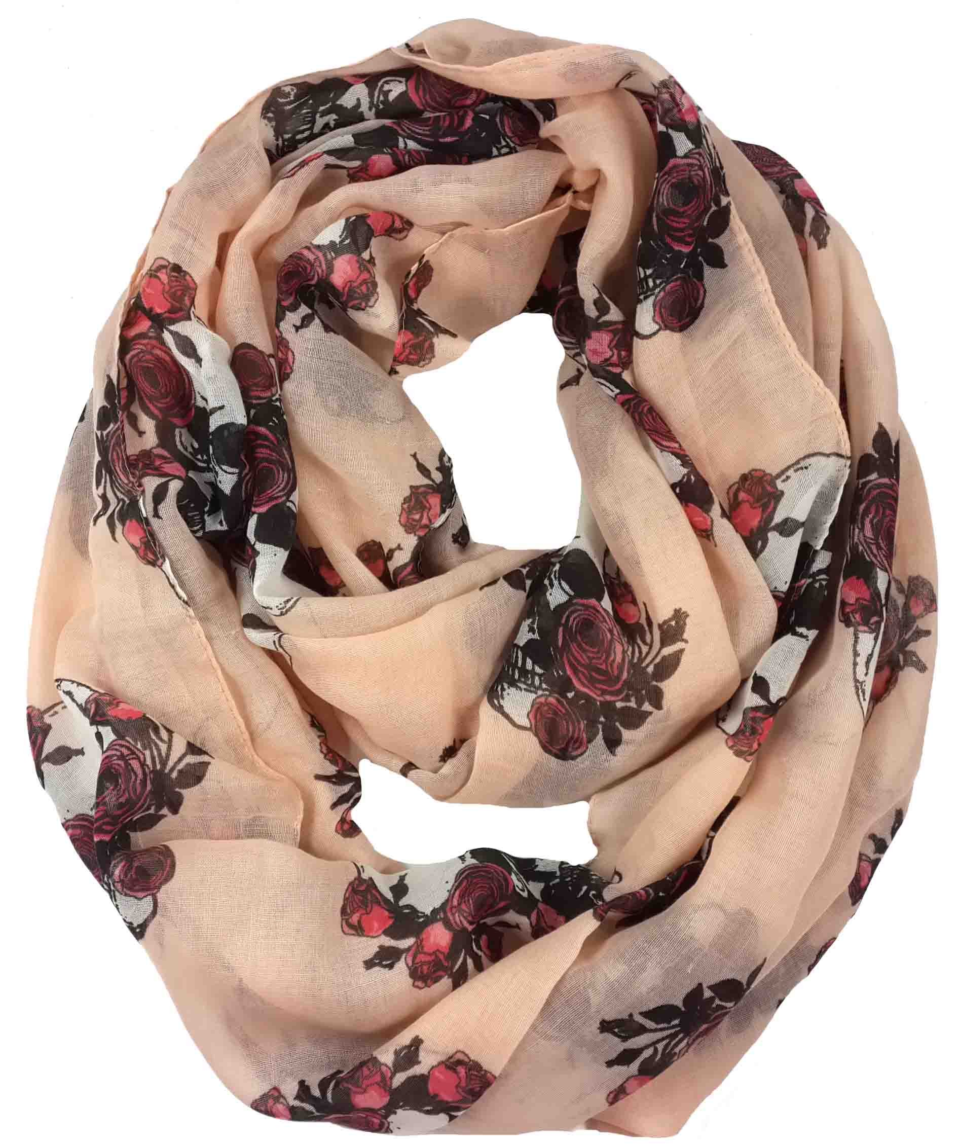 Lina & Lily Women's Skull Rose Print Infinity Scarf - Fashionable Wrap for Fall, Winter, and Everyday Outfits