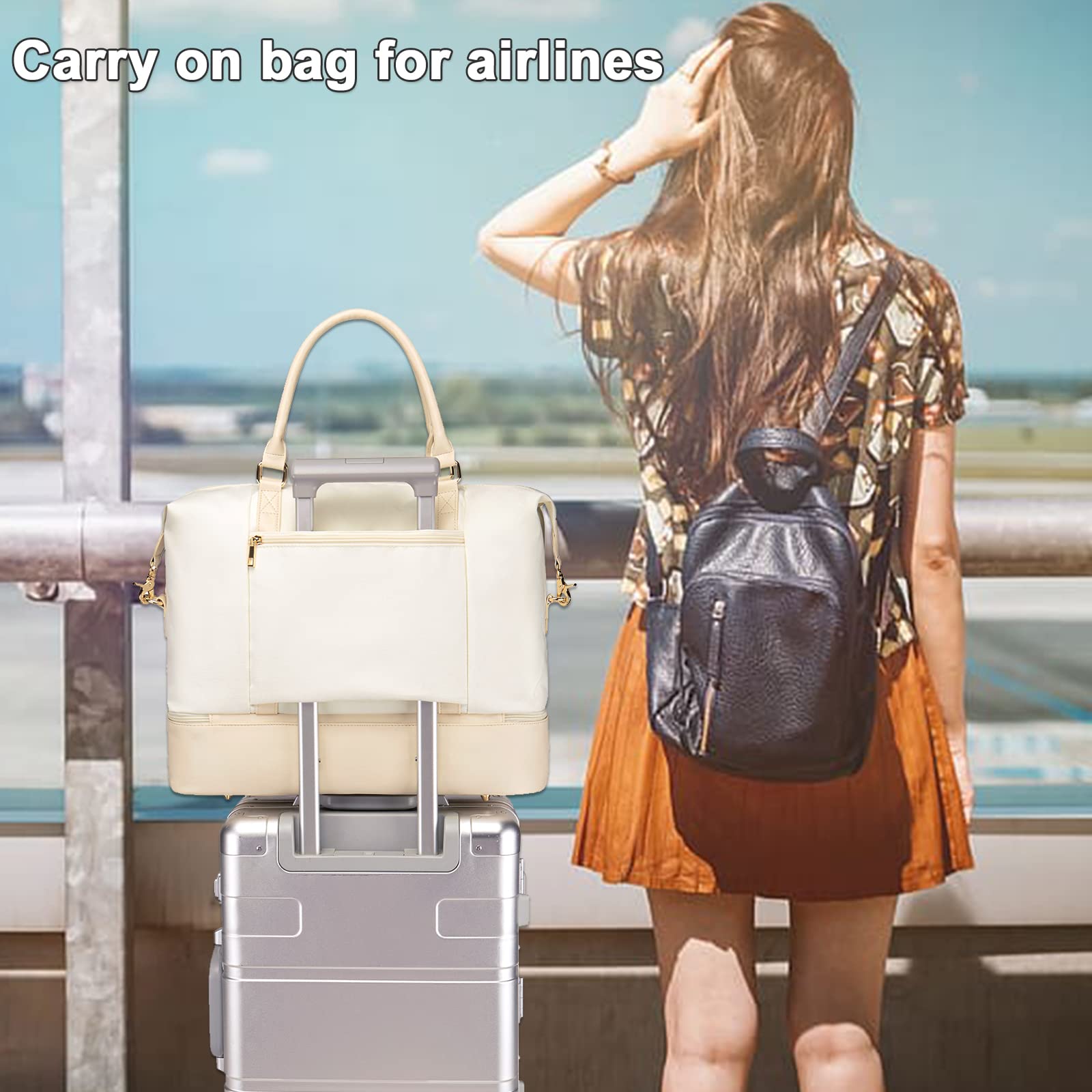 Women's Canvas Travel Weekender Bag - Lightweight Carry-On Overnight Duffel with Pockets | Perfect for Weekend Getaways, Gym, Beach & Airplane Travel