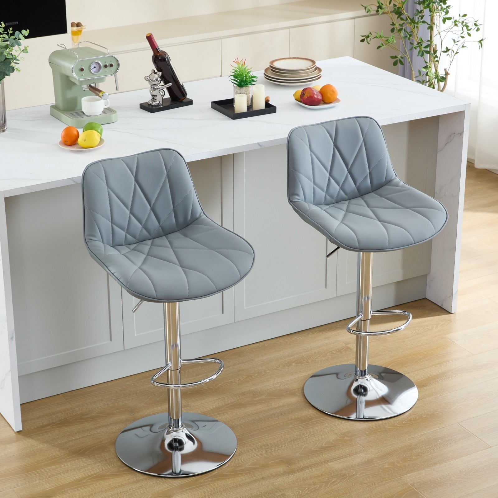 **Adjustable Swivel Counter Height Bar Stools with Back - Set of 2, Gray - Perfect for Kitchen Island, Breakfast Bar & Dining Room**