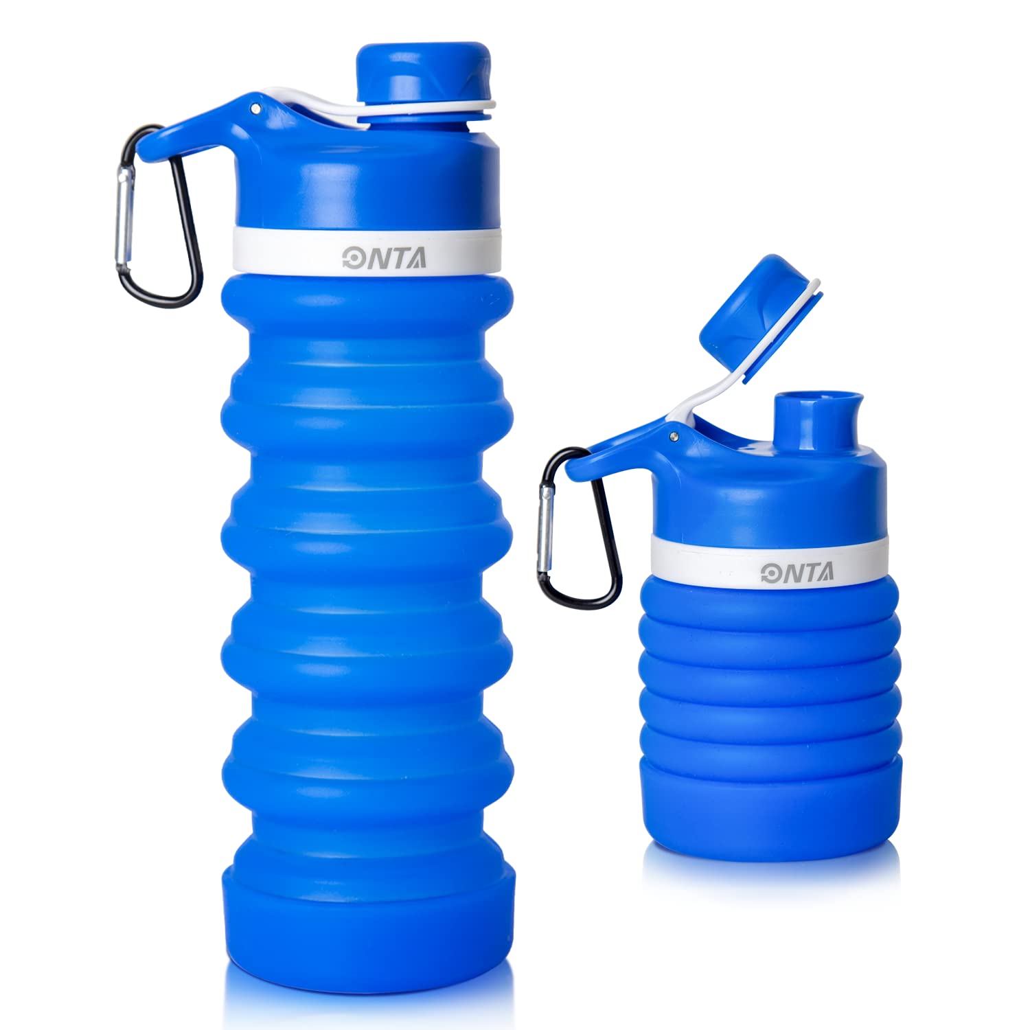 ONTA Collapsible Water Bottle - BPA Free Silicone Foldable Water Bottle 20oz for Travel, Hiking & Gym | Leak Proof, Portable & Reusable | Blue (Perfect for Outdoor Adventures, Workouts & Daily Commute)