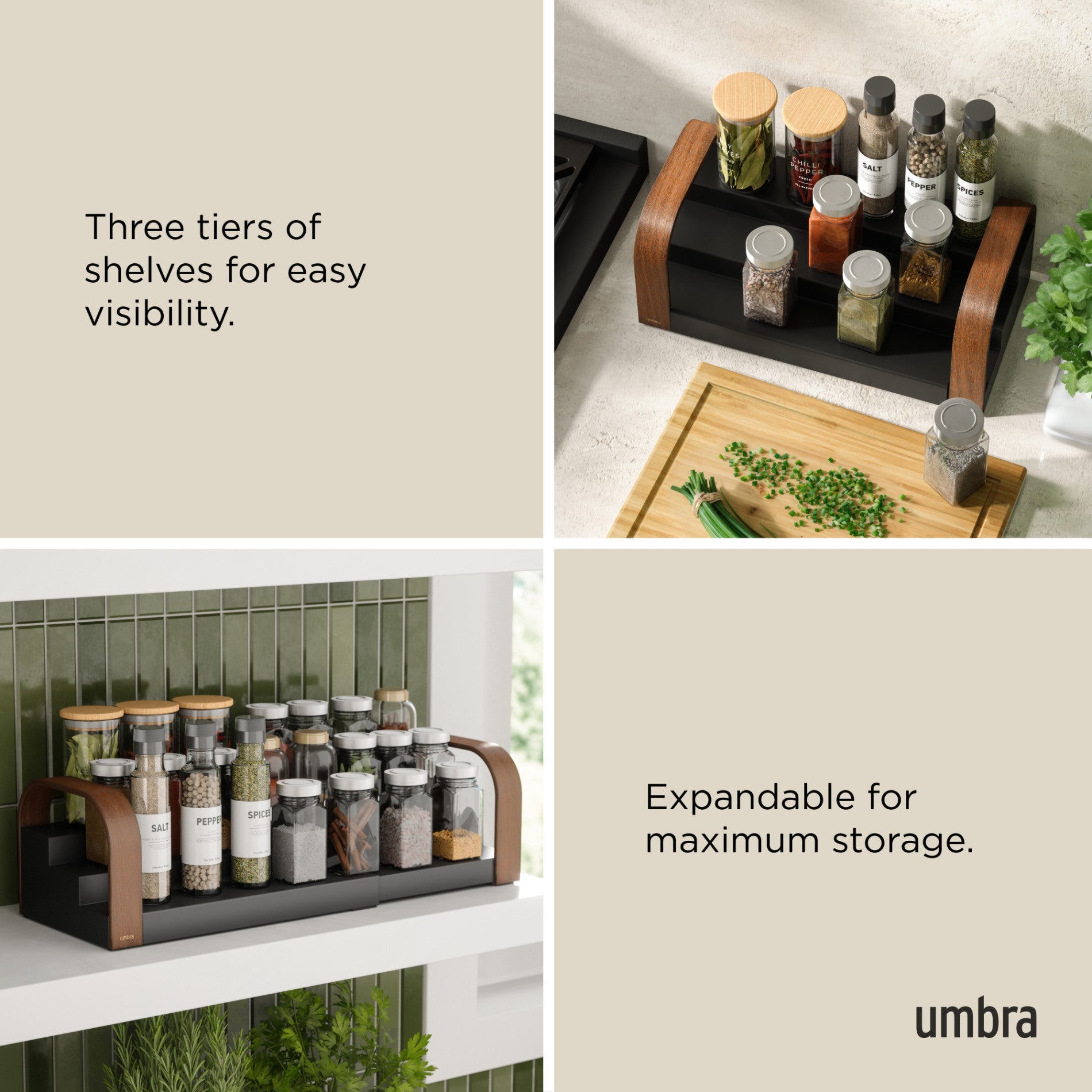 Bellwood 3 Tier Spice Rack Organizer - Space Saving Kitchen Shelf for Spices, Jars & Condiments - Perfect for Pantry, Countertop or Cabinet Storage