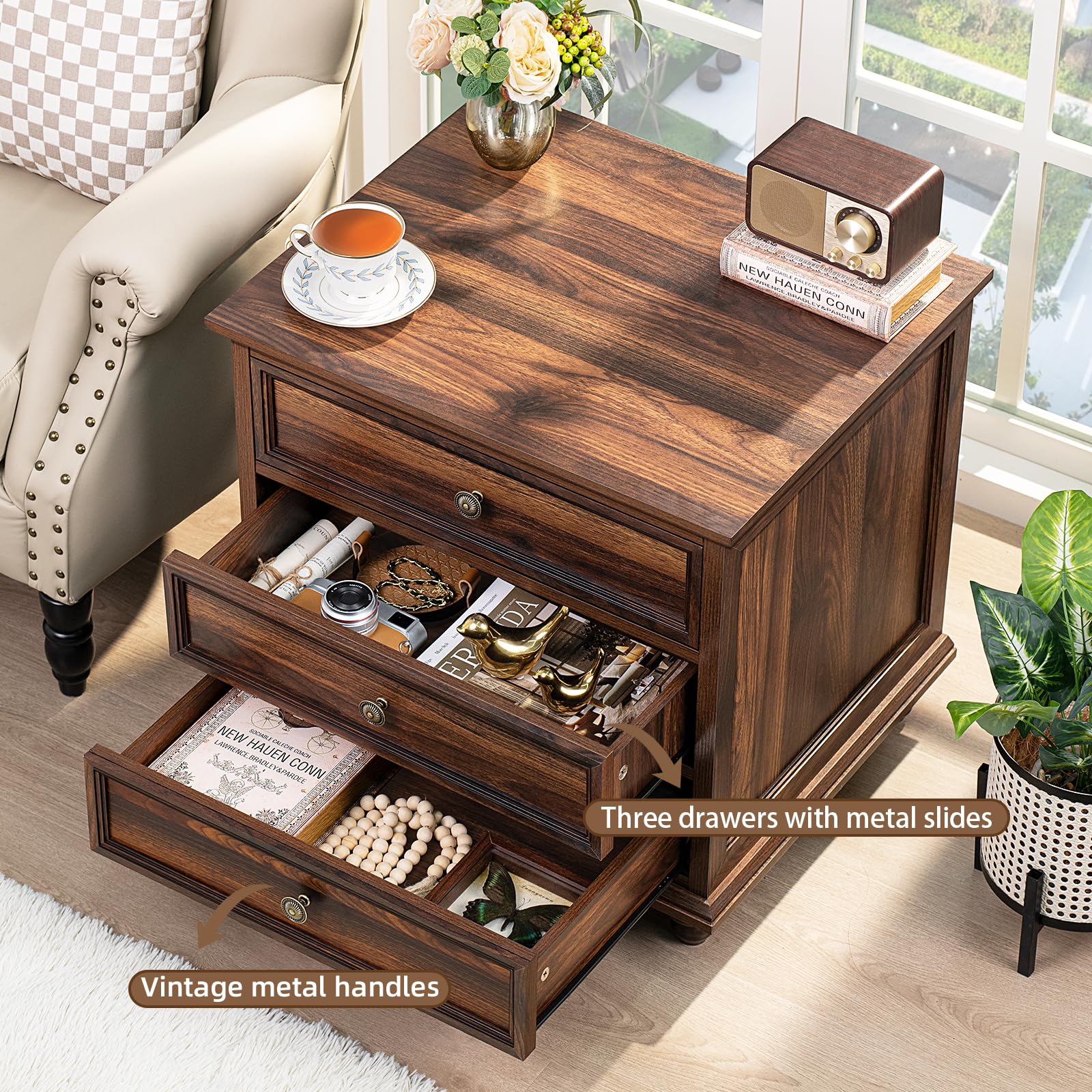 Farmhouse Dresser and Nightstand Set - 3 Piece Bedroom Furniture with 7-Drawer Dresser (54