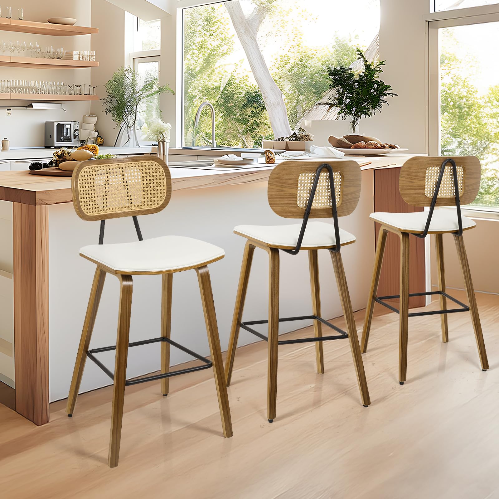 Mid Century Modern Counter Height Bar Stools Set of 3 - 26