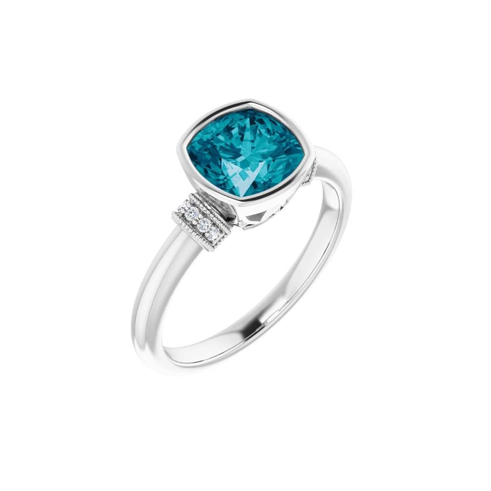 14K White Gold London Blue Topaz & Diamond Ring for Women - Size 7 | Bonyak Jewelry | Elegant Engagement, Wedding, Anniversary Gift | Perfect for Special Occasions & Everyday Wear
