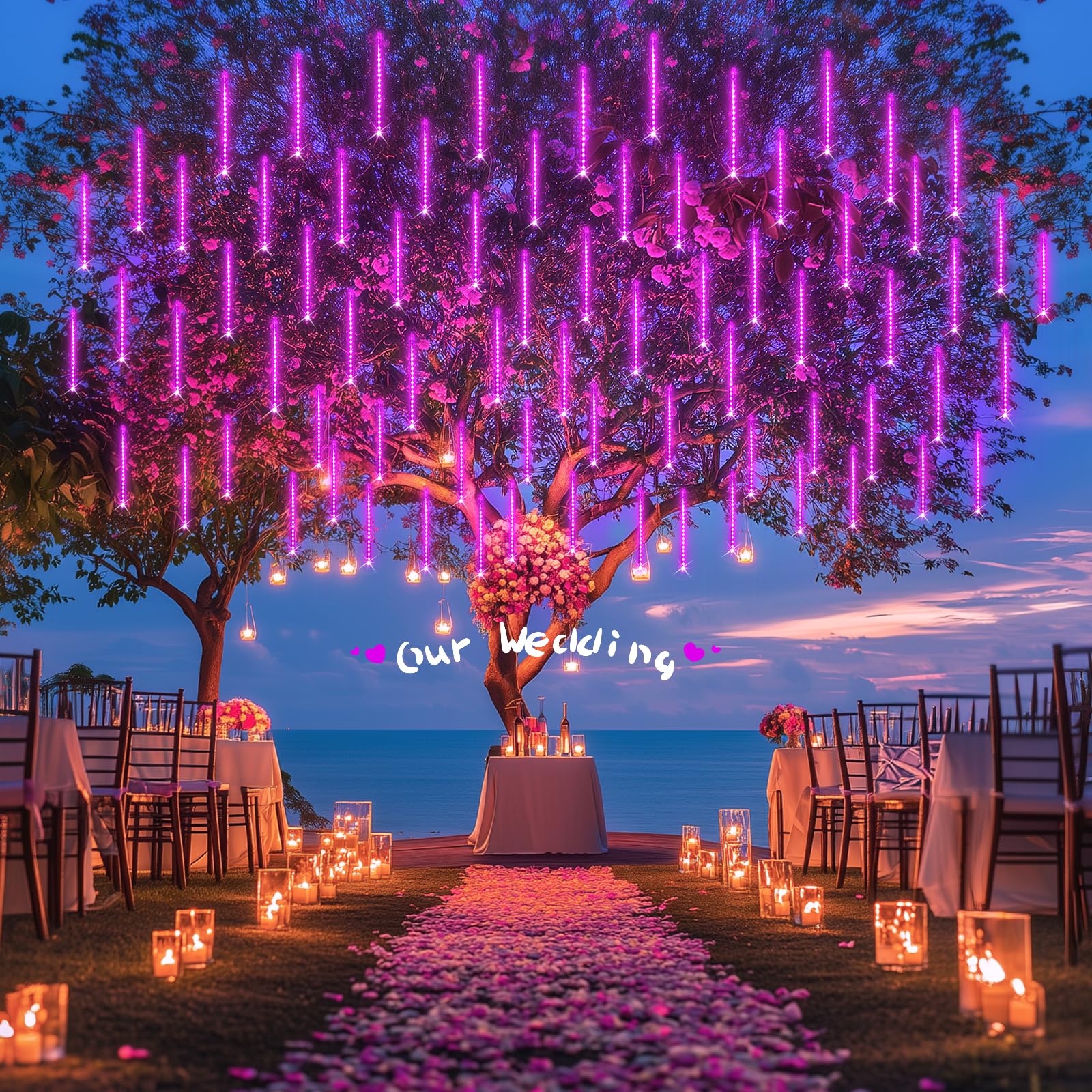 JMEXSUSS Pink Solar Meteor Shower Lights - Waterproof Outdoor Garden Lights for Patio, Yard, Pathway - Romantic Decoration for Christmas, Wedding, Party (Solar Powered)