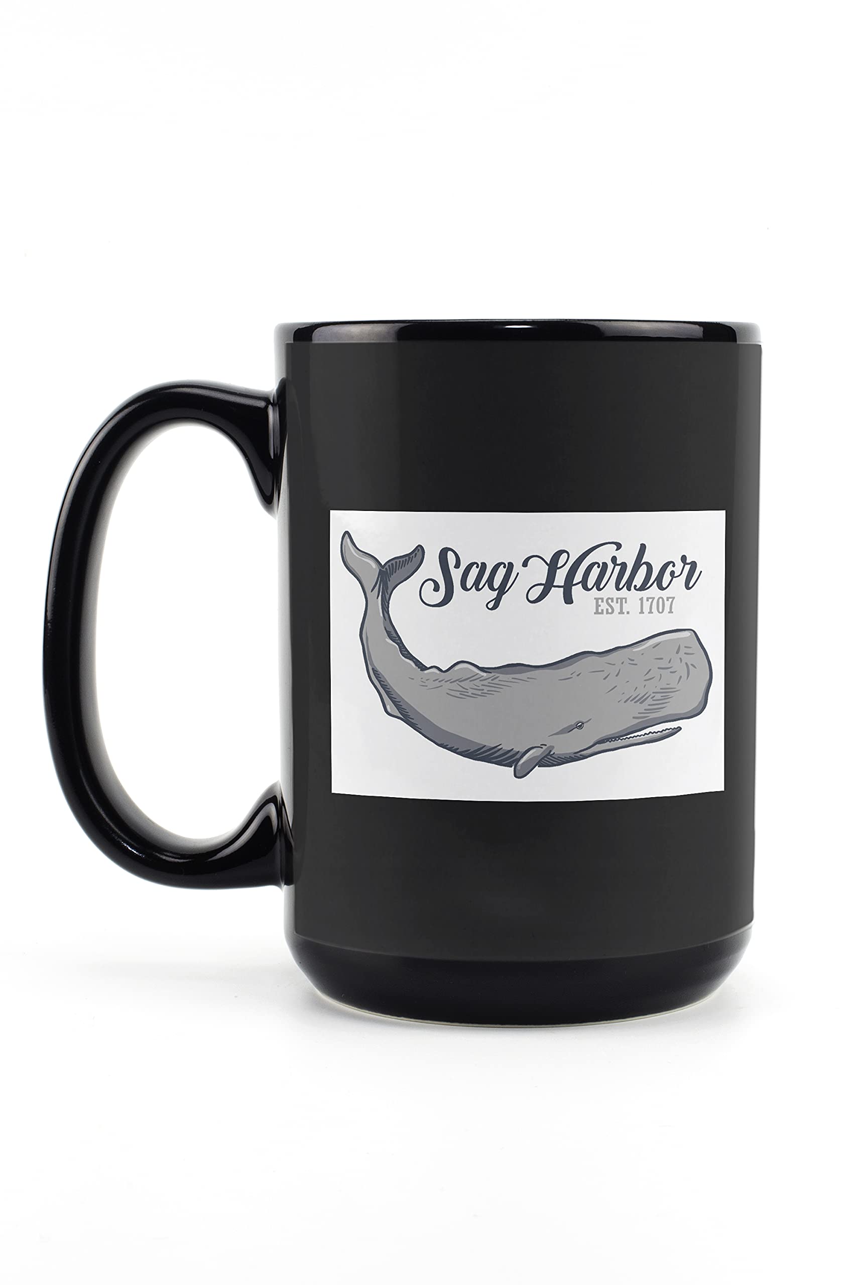 Sag Harbor New York Sperm Whale 15oz Black Ceramic Coffee Mug - Microwave & Dishwasher Safe - Perfect for Home, Office & Gifts