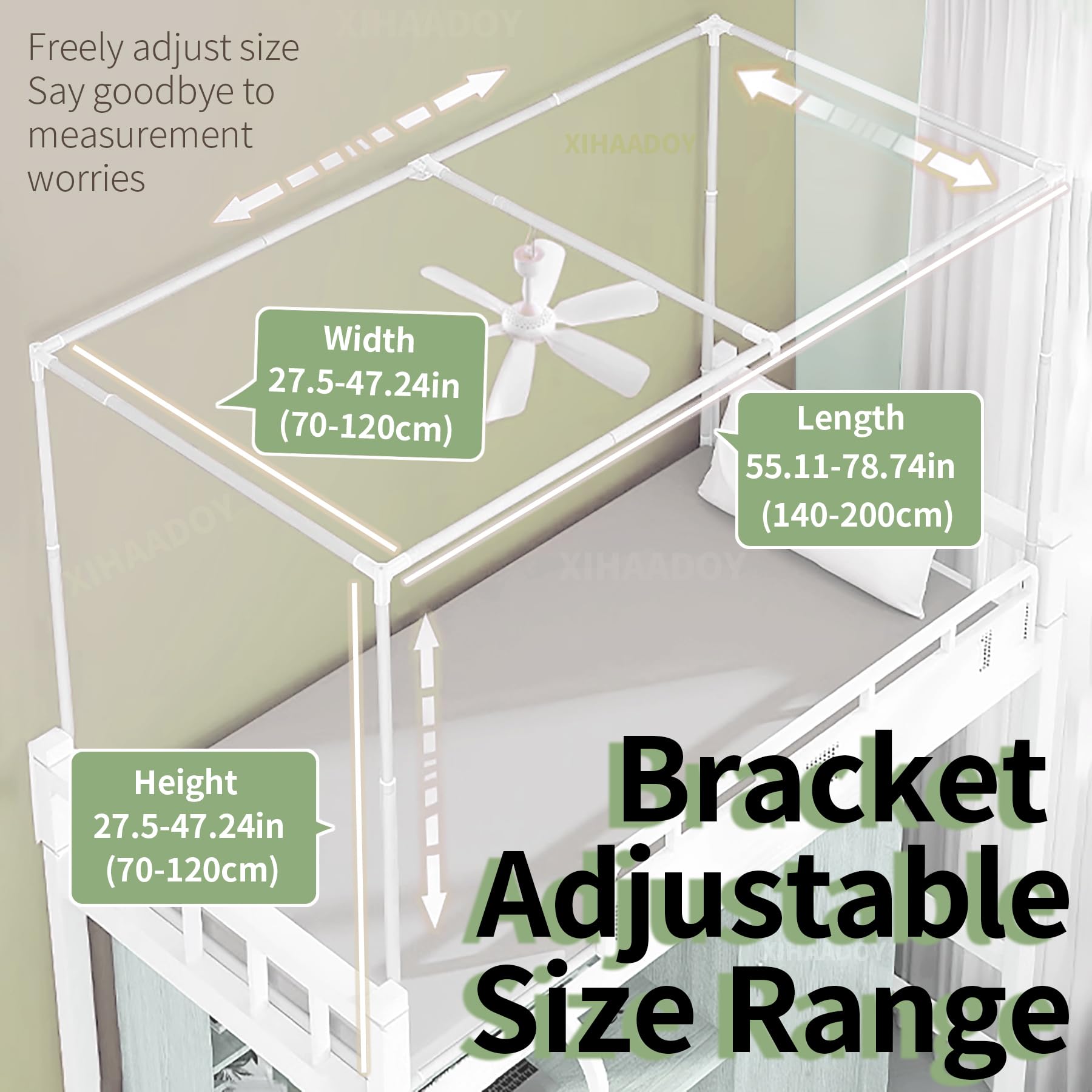 Retractable Canopy Bed Frame with 4 Corner Poles - Twin Top Bunk Bed Tent Canopy for Student Dorm | Privacy Curtain for Kids Room & Sleep Protection