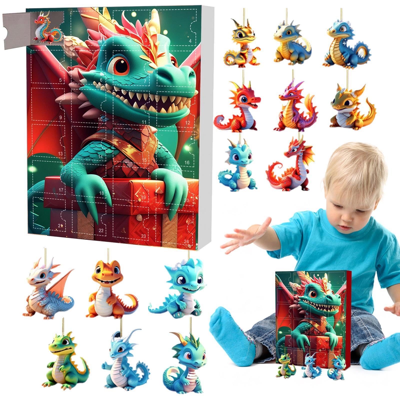 Dinosaur Pendant Advent Calendar - 24 Days Christmas Countdown Calendar with Dragon Pendants | Festive Holiday Decor for Kids, Christmas Tree Ornaments & Unique Gift Idea for Dinosaur Lovers
