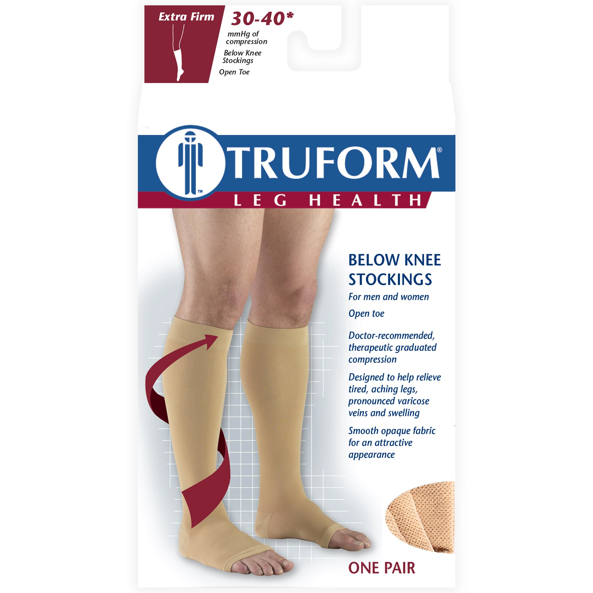 Truform 30-40 mmHg Medical Compression Socks for Men & Women - Knee High Open Toe Support Stockings in White (Large Size) - Ideal for Circulation, Varicose Veins & Post-Surgery Recovery