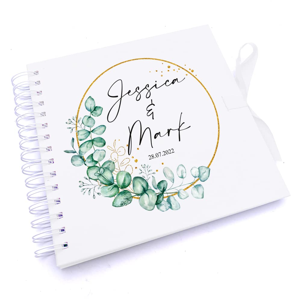 Personalized Wedding Guest Book with Eucalyptus Wreath Design - Elegant Scrapbook for Bridal Shower, Anniversary & Reception Guest Signing - Perfect Wedding Keepsake Gift for Couples