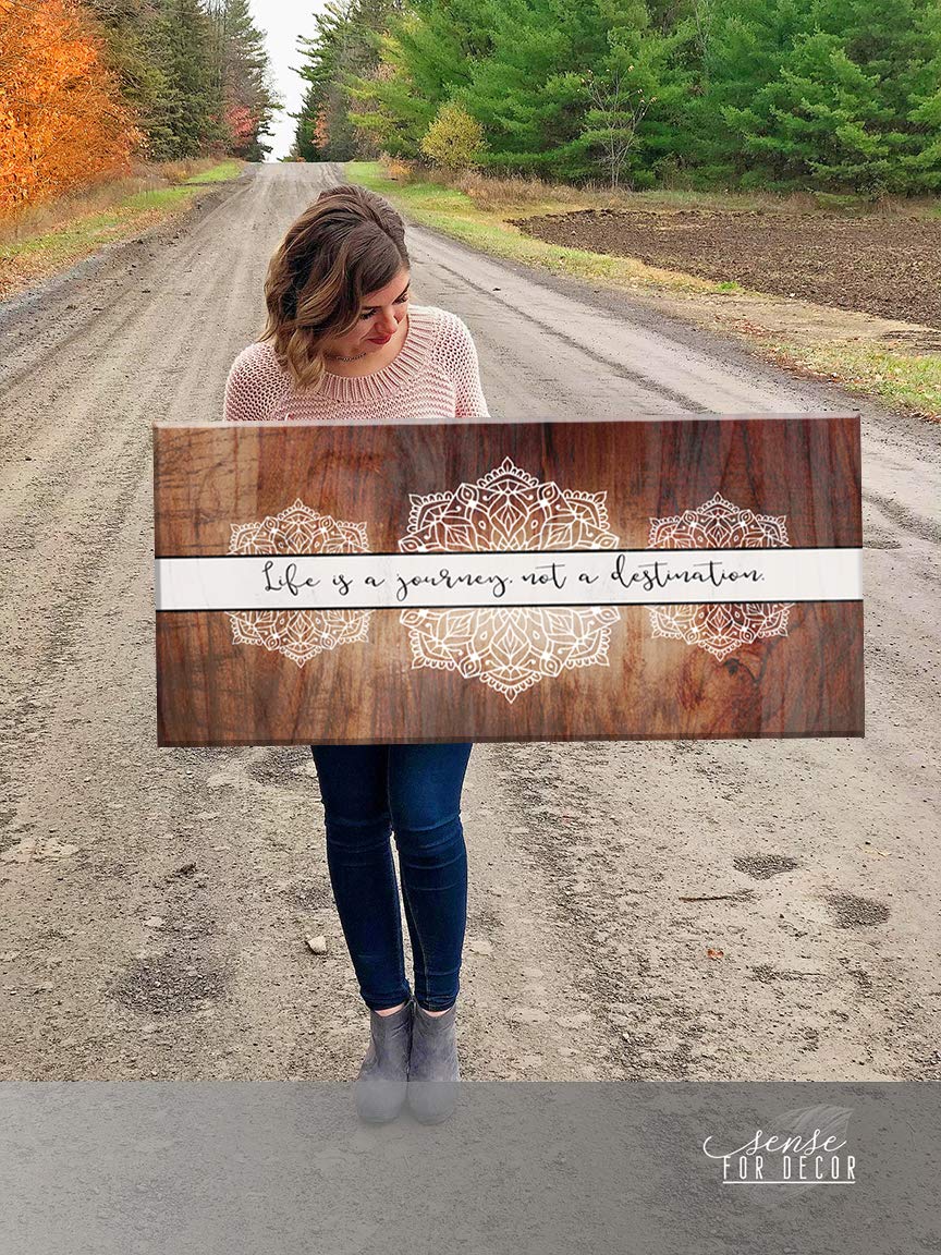 Boho Life Is A Journey Sign - Large Bohemian Floral Canvas Wall Art for Bedroom, Modern Framed Home Decor Poster (60x27 Inches, Brown) | Perfect for Living Room, Nursery & Boho Style Interior Design