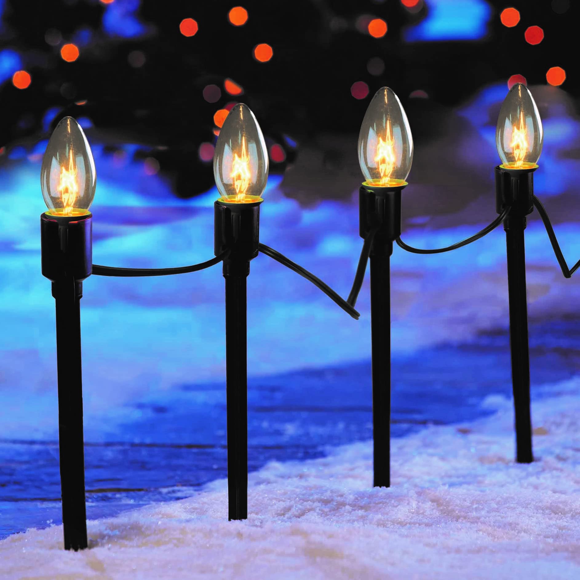 UL Certified 15 C9 Christmas Pathway Lights - 15FT Outdoor String Lights with 12 Inch Ground Stakes for Garden, Walkway, Patio & Yard Decor (Clear) - Perfect for Holiday, Wedding & Landscape Lighting
