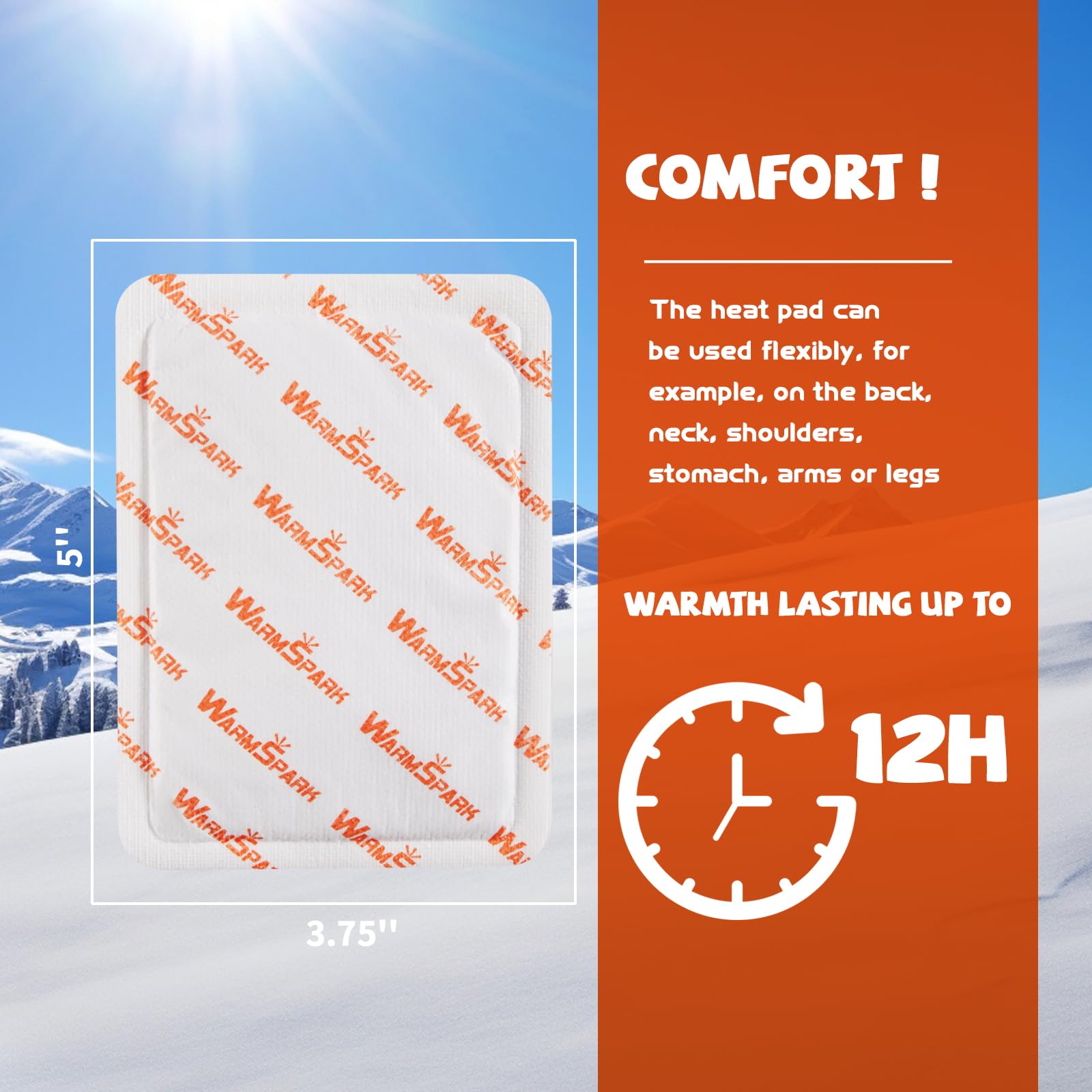 Body Warmers with Adhesive - Disposable Air-Activated Heat Patches for Back, Shoulder & Muscle Pain Relief - Lasts Up to 12 Hours - WarmSpark - Perfect for Outdoor Sports, Winter Activities & Chronic Pain Management