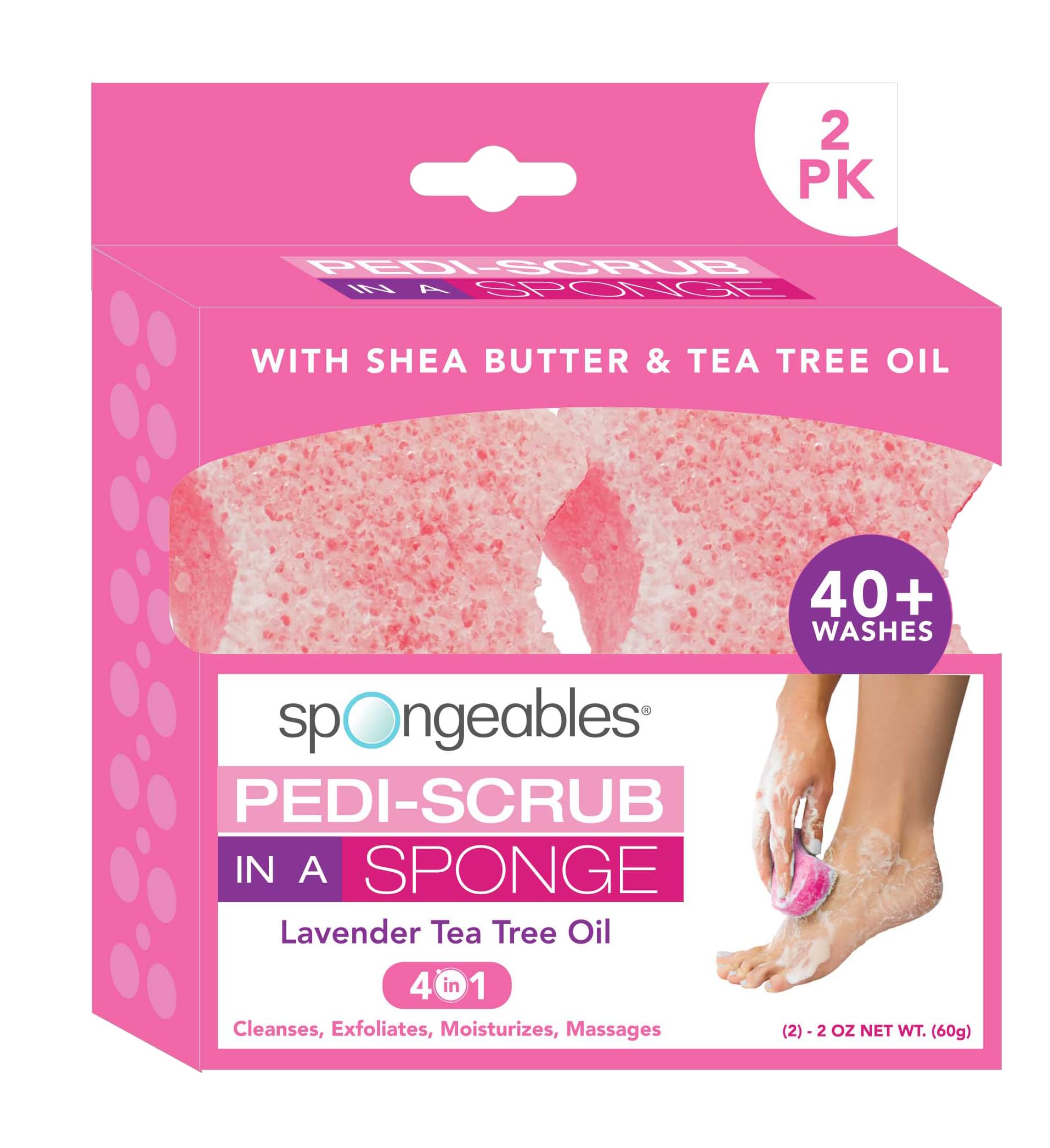 Exfoliating Foot Scrub Sponge with Lavender - 2 Pack Pedicure Wash Spongables for Soft Smooth Feet - Perfect for At-Home Pedicures & Foot Care Routine