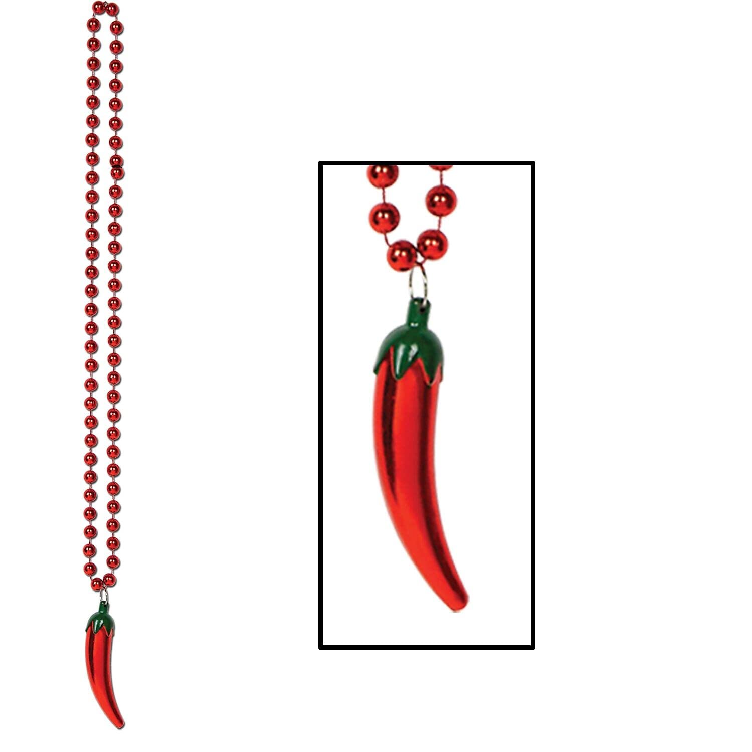 Chili Pepper Beaded Necklace Party Accessory - 1 Count on Card - Perfect for Festive Events, Themed Parties & Costume Jewelry