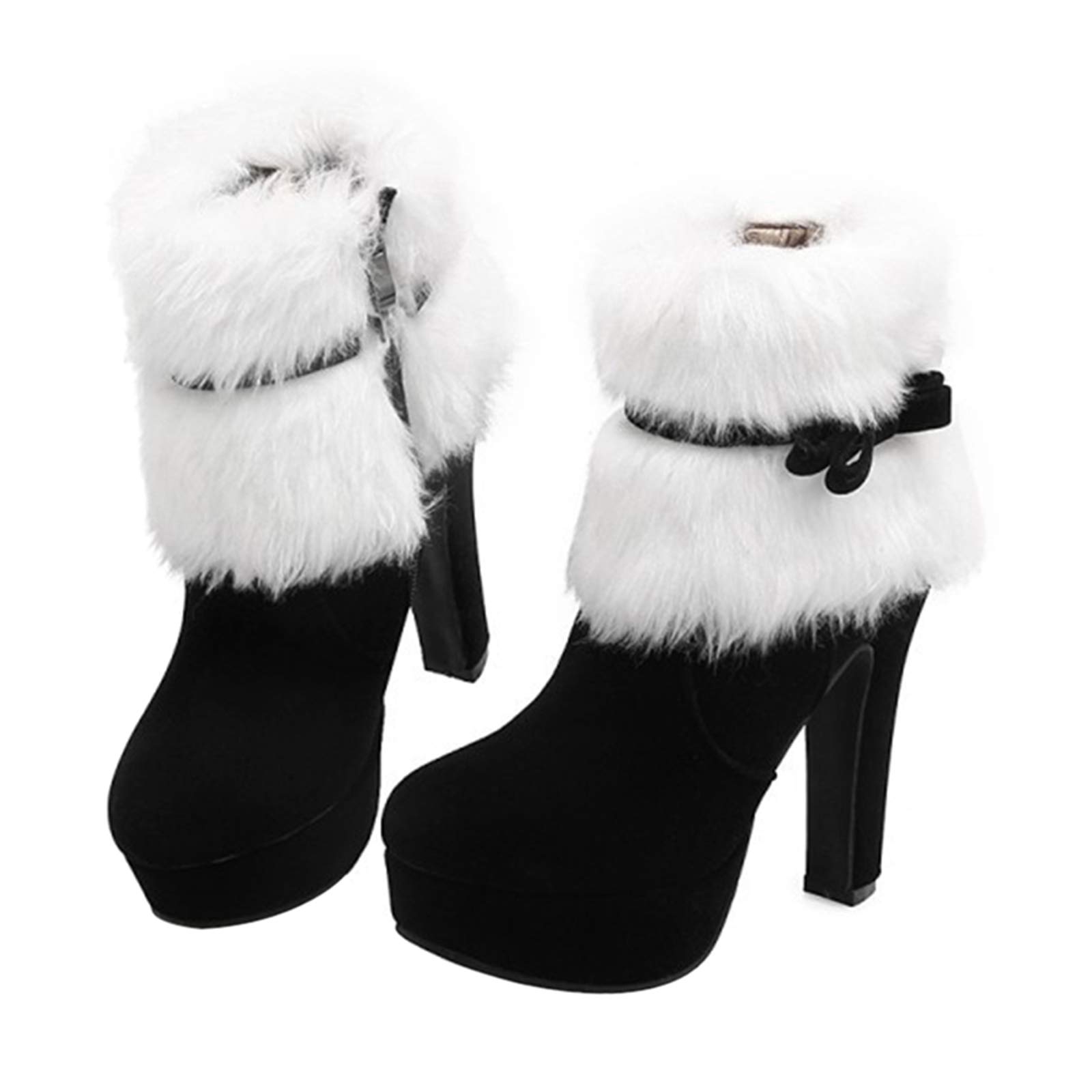 Valink Women's Christmas Festive Heels - Winter Suede High Heel Boots with Platform, Plush Bow & Side Zipper | Holiday Party, Christmas Celebration, Winter Fashion Outfits