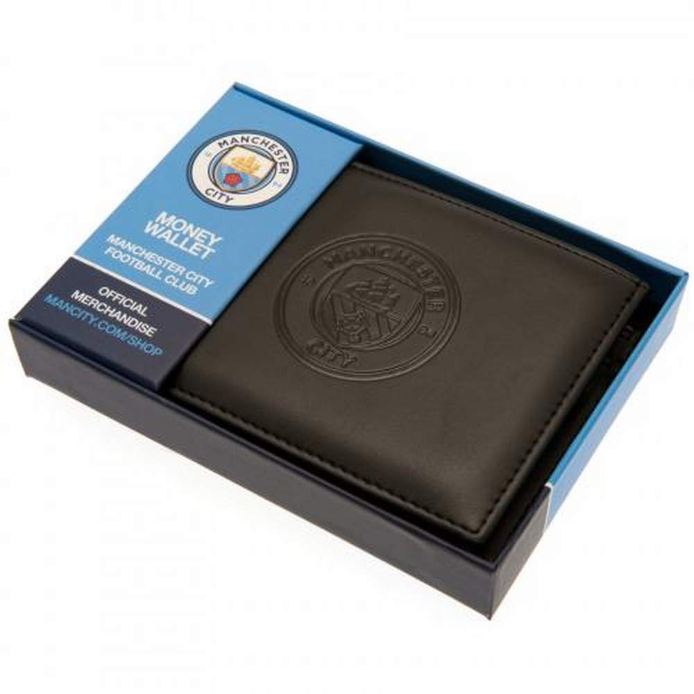 Manchester City FC Debossed Leather Wallet for Men - Official Soccer Gift for Fans (Black, One Size) | Perfect for Matchdays, Travel & Everyday Use