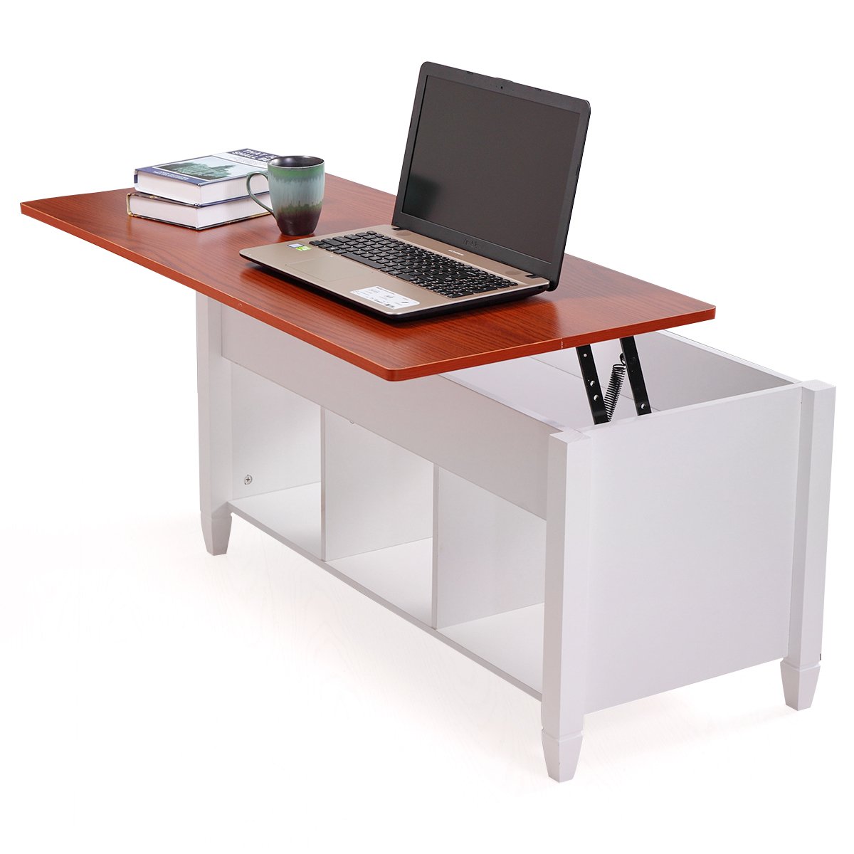 Lift Top Coffee Table with Storage Compartment - Solid Wood Laptop Desk for Home Office, Living Room & Bedroom - Multi-Functional Lift Top Table for Work, Study & Dining