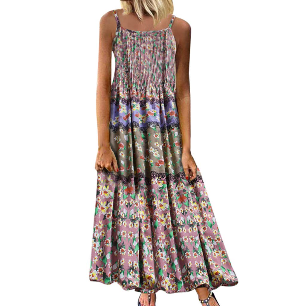 Vintage Floral Print Bohemian Maxi Dress for Women - Sleeveless O-Neck Casual Black Summer Dress | Perfect for Beach Vacations, Music Festivals & Boho Chic Outfits