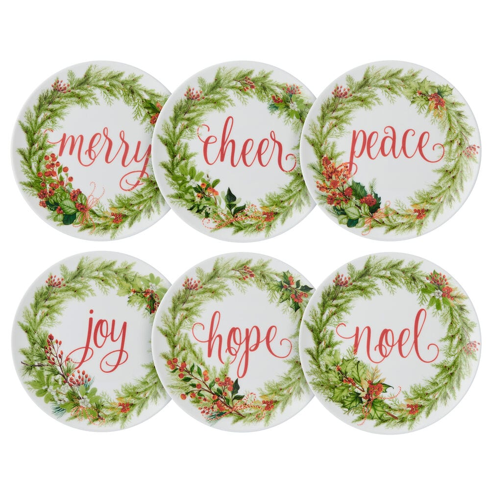 6-Piece Festive Appetizer Plate Set - Elegant Holiday Garland Design for Christmas Parties, Dinnerware & Entertaining
