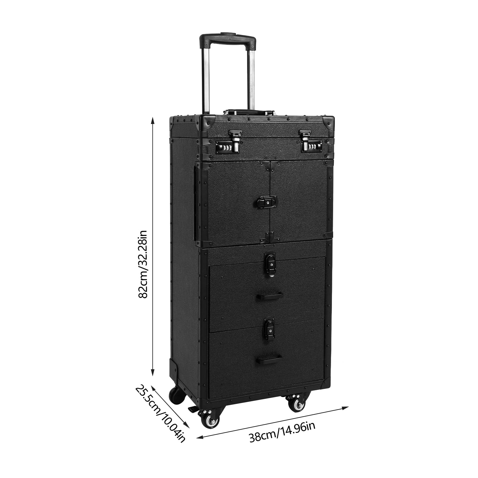 Lockable Rolling Makeup Train Case - 44.09 lbs Professional Cosmetology Trolley with Universal Wheels for Hair Stylists & Makeup Artists | Beauty Salon Cosmetic Storage & Mobile Hairdressing Station (Black) - Perfect for Salon Professionals, Traveling Artists & On-the-Go Beauty Services