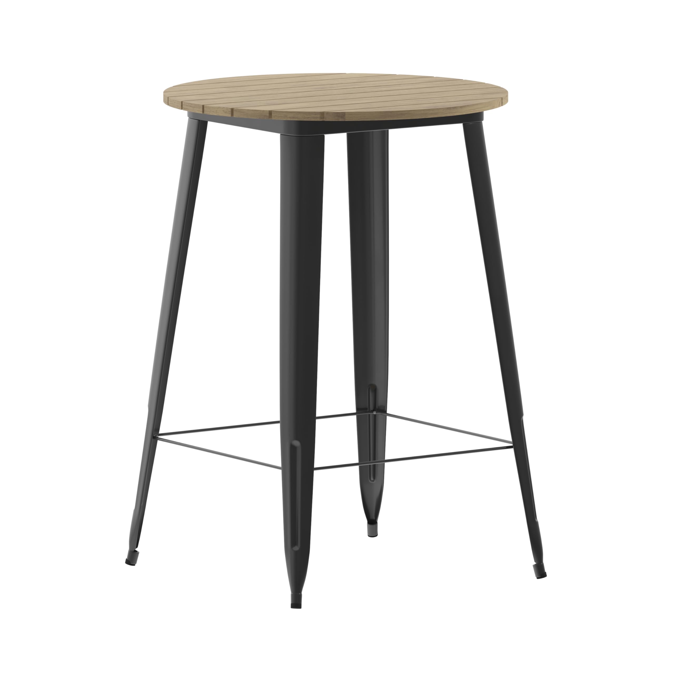 EMMA + OLIVER Drew 30-inch Round Bar Height Dining Table - Black Poly Resin Tabletop with Steel Base - All-Weather Indoor/Outdoor Use - Perfect for Patio, Deck, Garden or Kitchen Breakfast Nook