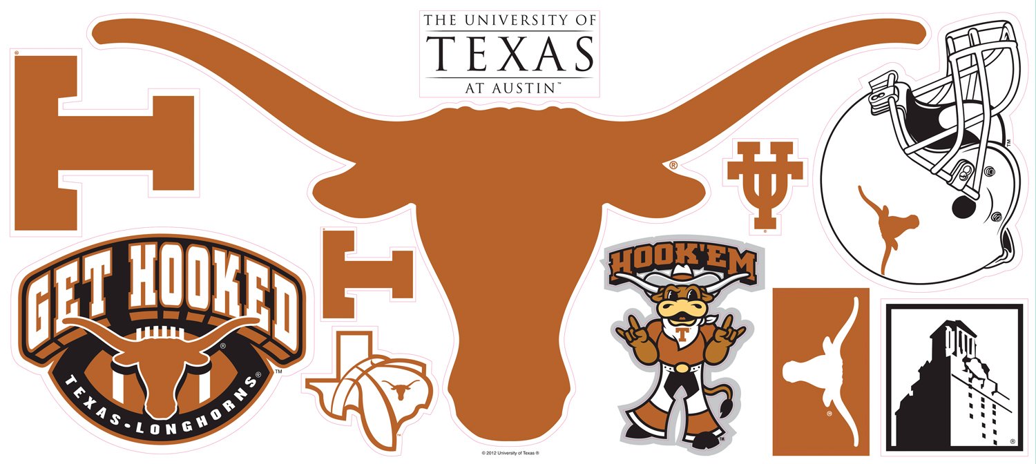 University of Texas Longhorns Giant Peel and Stick Wall Decals - Removable College Dorm Room Decor for Fans & Alumni - Perfect for Bedroom, Game Room, Office & Gifts