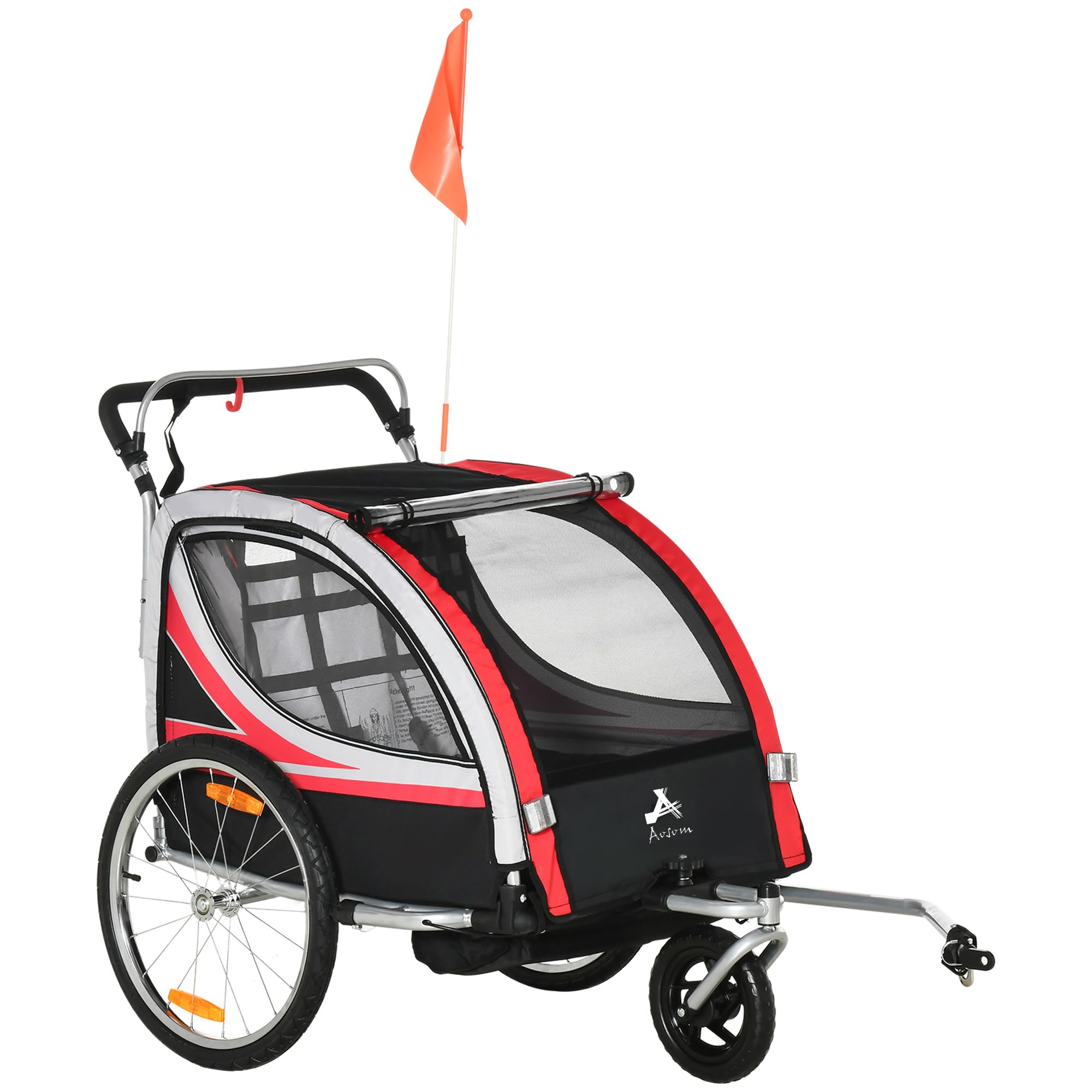 **Aosom 2-in-1 Double Baby Jogging Stroller & Bike Trailer for Kids & Toddlers – Handbrake, 5-Point Harness, Waterproof Cover, Storage Bag, Safety Flag & Reflectors – Perfect for Outdoor Adventures, Running & Biking**