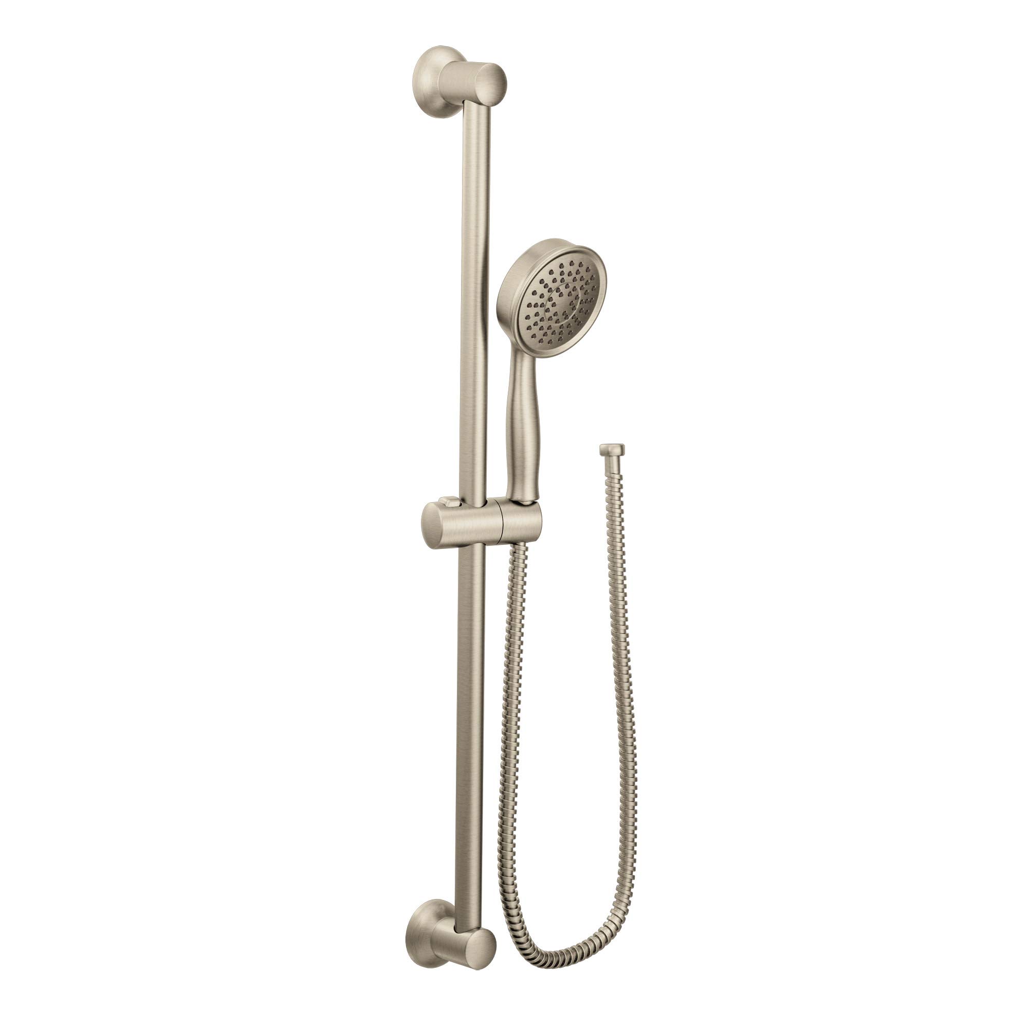 Moen A725BN Drop Ell & 3668EPBN Handheld Showerhead Set with 69-Inch Hose & 24-Inch Slide Bar in Brushed Nickel - Perfect for Bathroom Renovation & Spa-Like Shower Experience