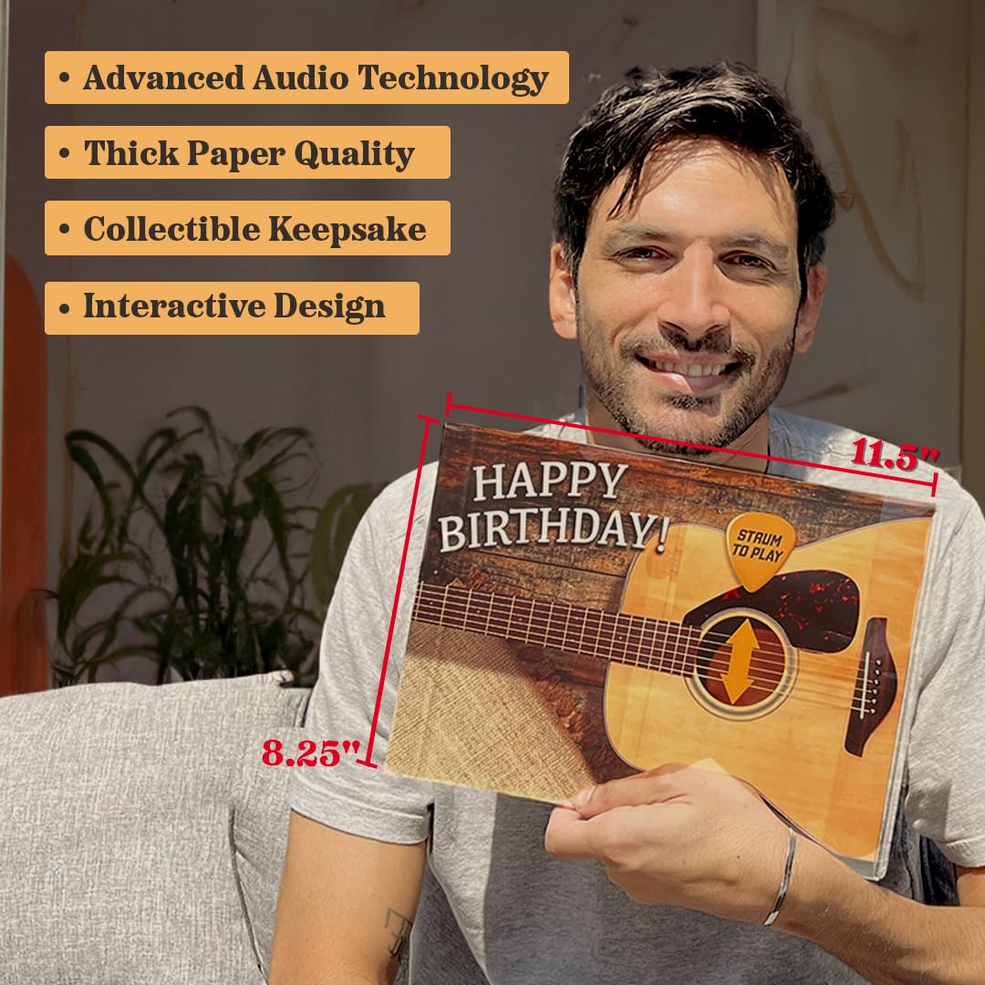 Interactive Musical Birthday Card - Playable Guitar Touch Card for Men, Unique Gift for Guitar Players, Drummers & Pianists - Perfect for Musician Friends, Sons & Music Lovers - Great for Birthdays, Anniversaries & Special Occasions