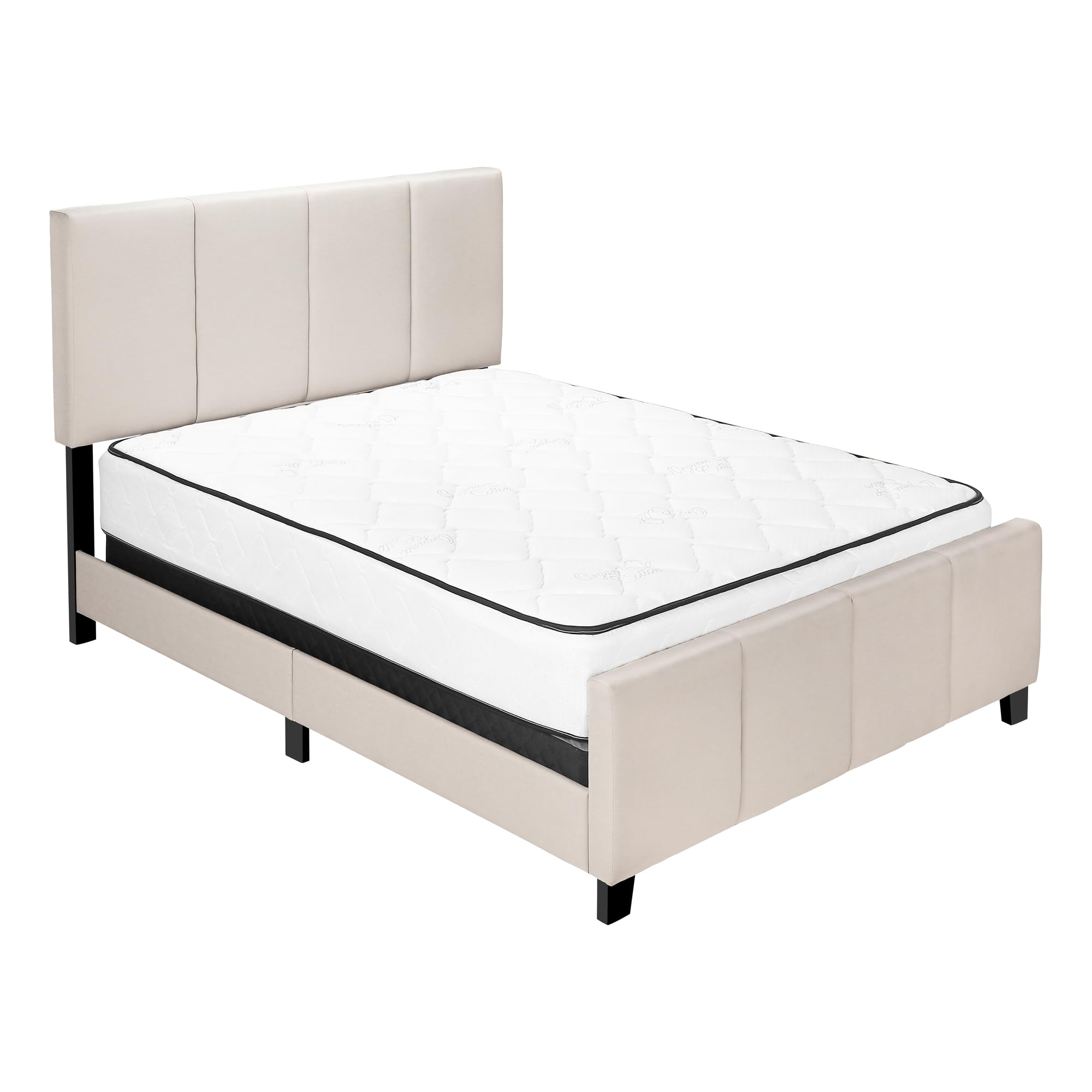 Monarch Specialties Queen Size Upholstered Platform Bed Frame - Beige & Black Linen Look for Modern & Transitional Bedrooms | Perfect for Master Bedroom, Guest Room & Apartment
