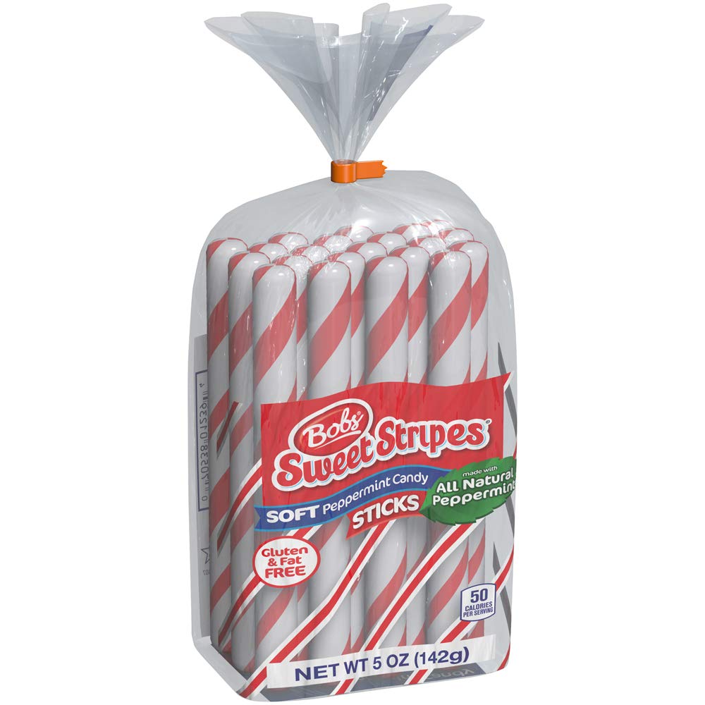 Bobs Sweet Stripes Soft Mint Candy Sticks - 5 Ounce Bag of Individually Wrapped Peppermint Candies | Perfect for Office Treats, Party Favors & Holiday Stocking Stuffers